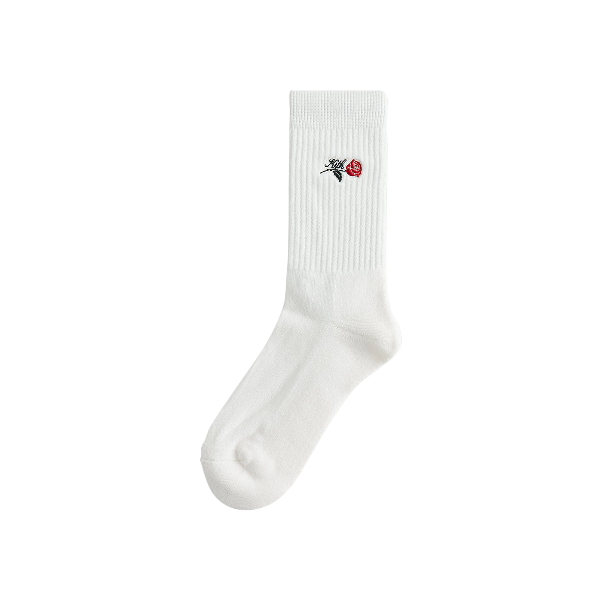 Pre-owned Kith Crew Socks With Script Rose Embroidery 'silk' In Cream