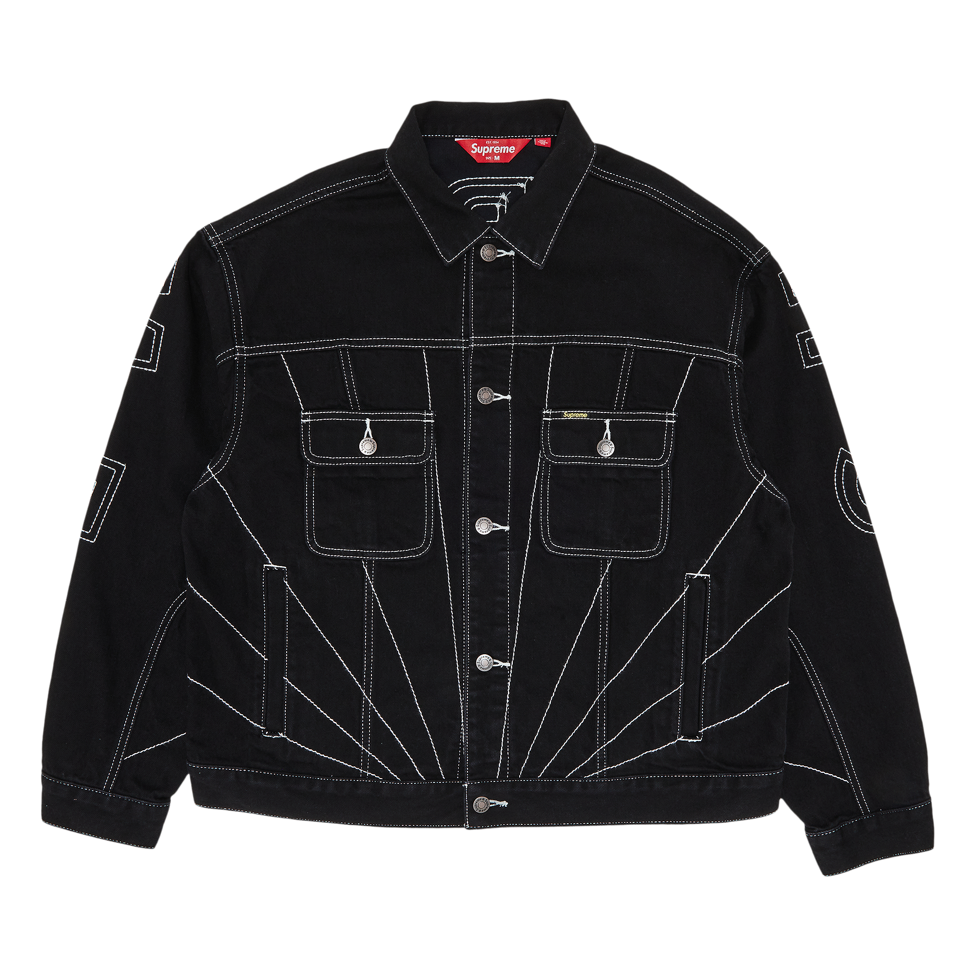 Pre-owned Supreme Radial Embroidered Denim Trucker Jacket 'black'