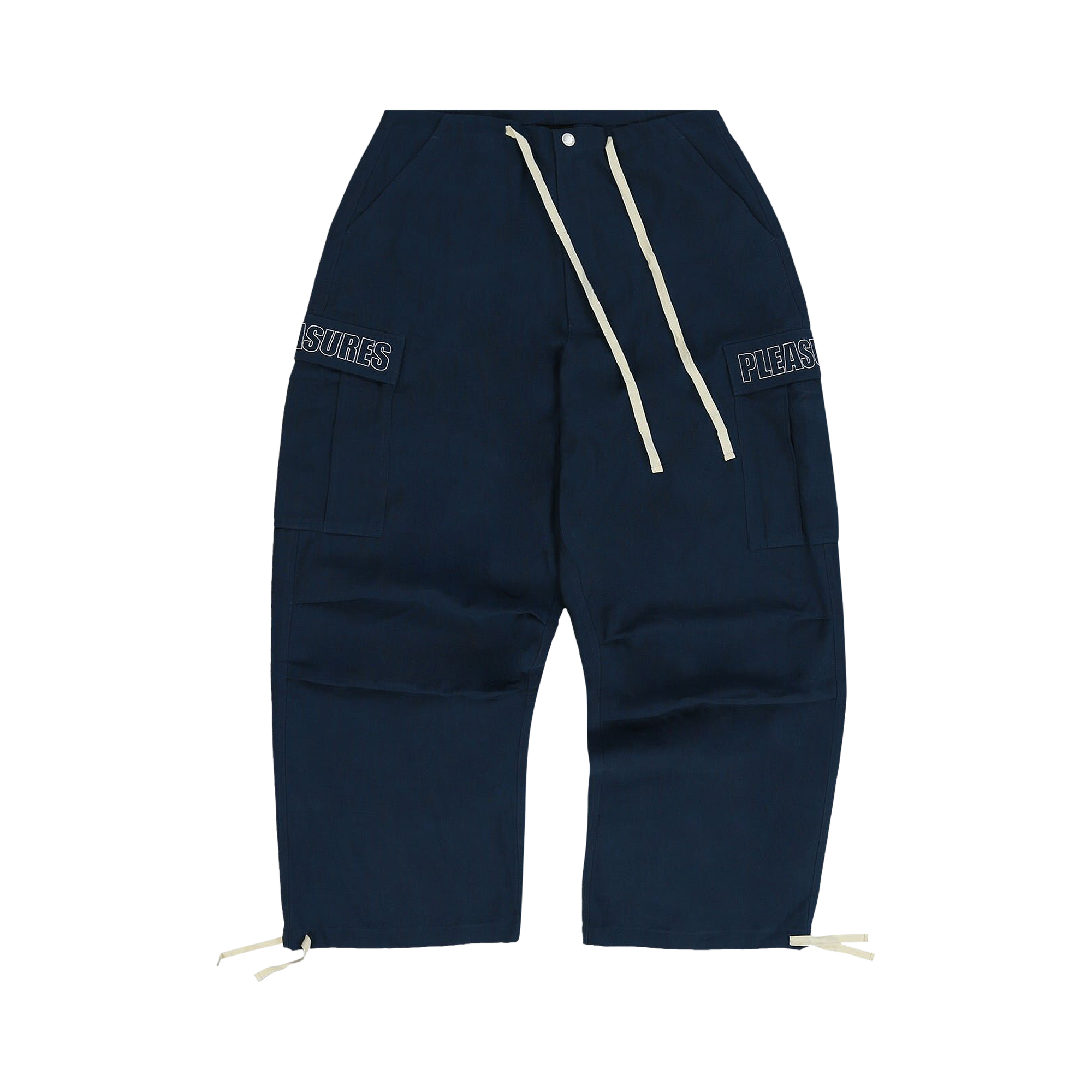 Pre-owned Pleasures Visitor Wide Fit Cargo Pants 'navy' In Blue