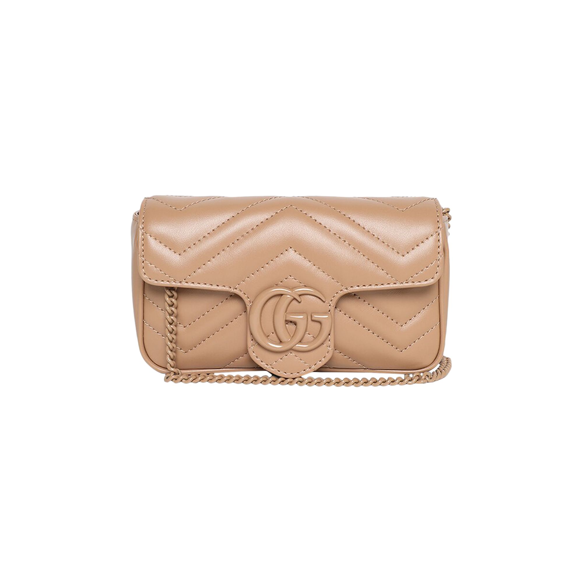 Pre-owned Gucci Gg Marmont Matelasse Super Mini Bag 'camelia' In Tan