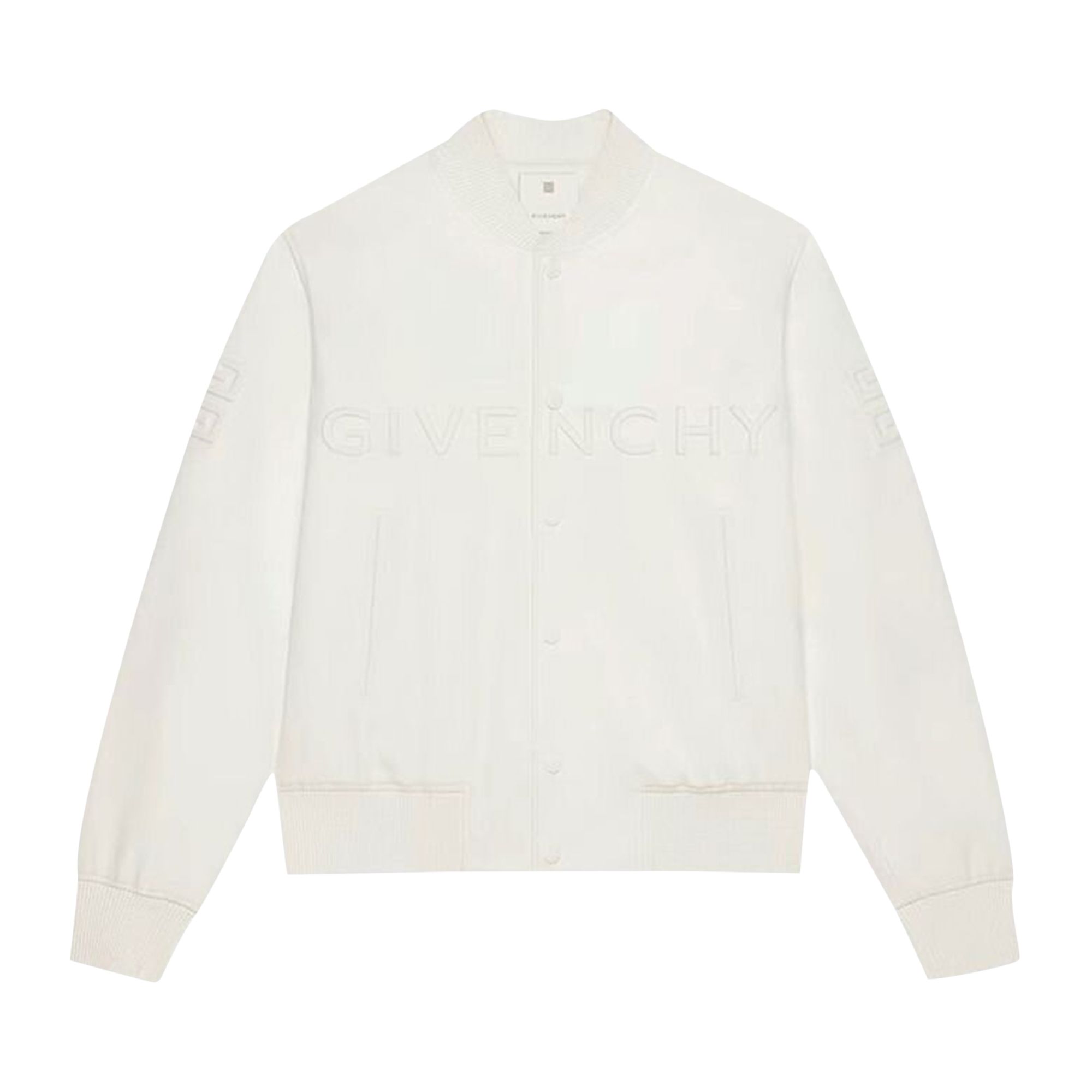 Click to view more detailed imagery on our partner's website Pre-owned Givenchy Leather Varsity Jacket 'white' | Men's Size 48