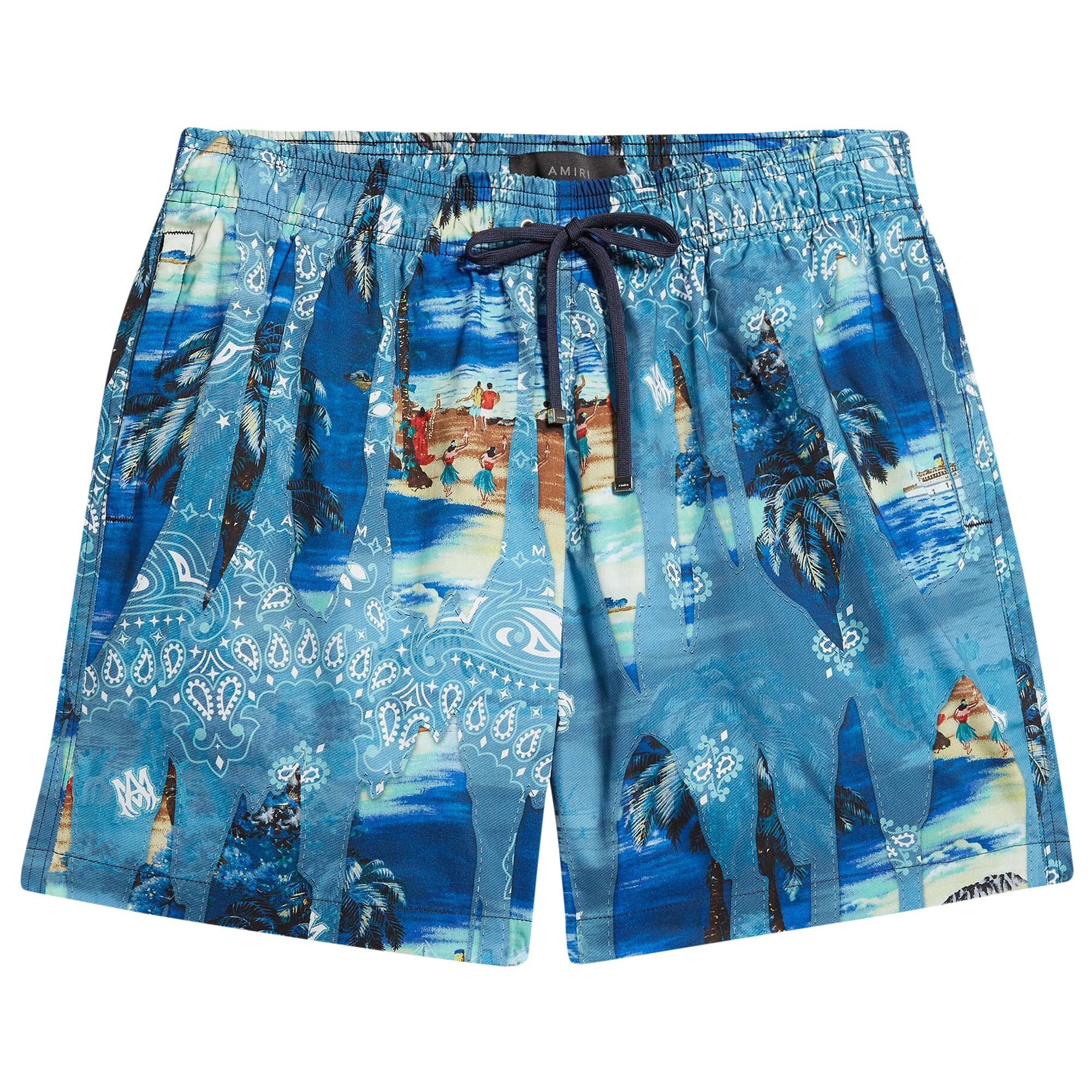 Pre-owned Amiri Bandana Bleach Swim Trunk 'blue/black' | Men's Size Xl