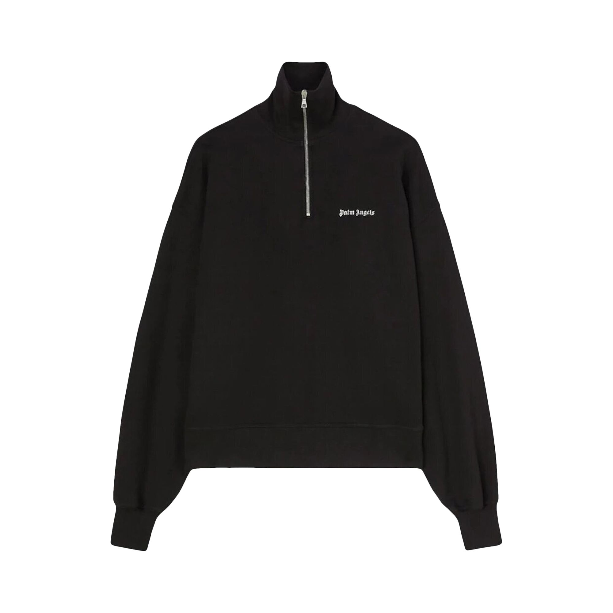 Pre-owned Palm Angels Logo Embroidered Half Zip Sweatshirt 'black/white' | Men's Size S