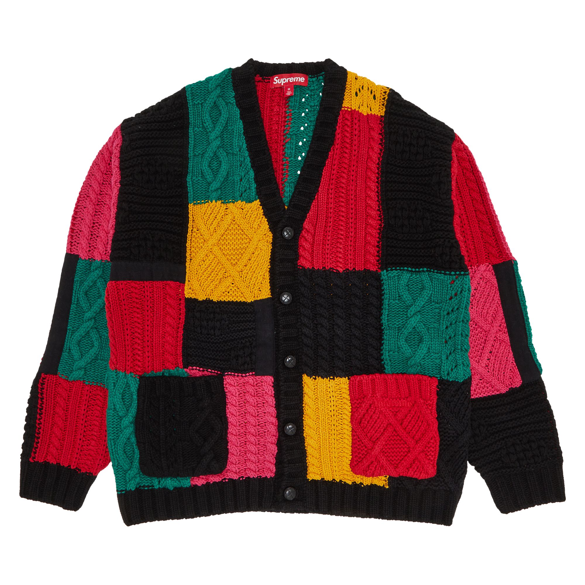 Supreme Patchwork Cable Knit Cardigan 'Black' | Men's Size M