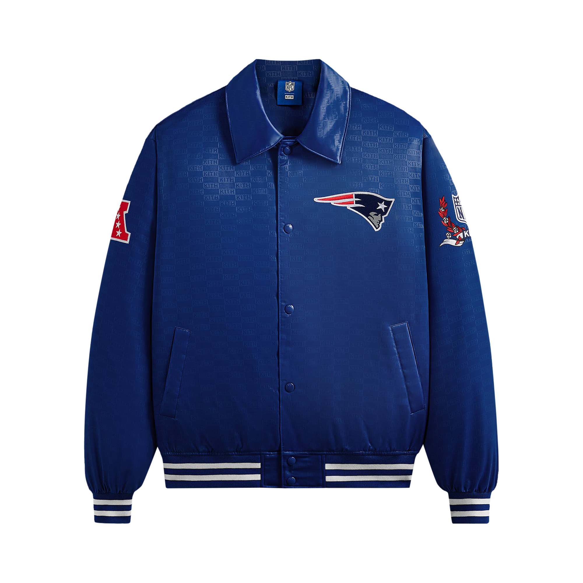 Pre-owned Kith For The Nfl: Patriots Satin Bomber Jacket 'action' In Blue