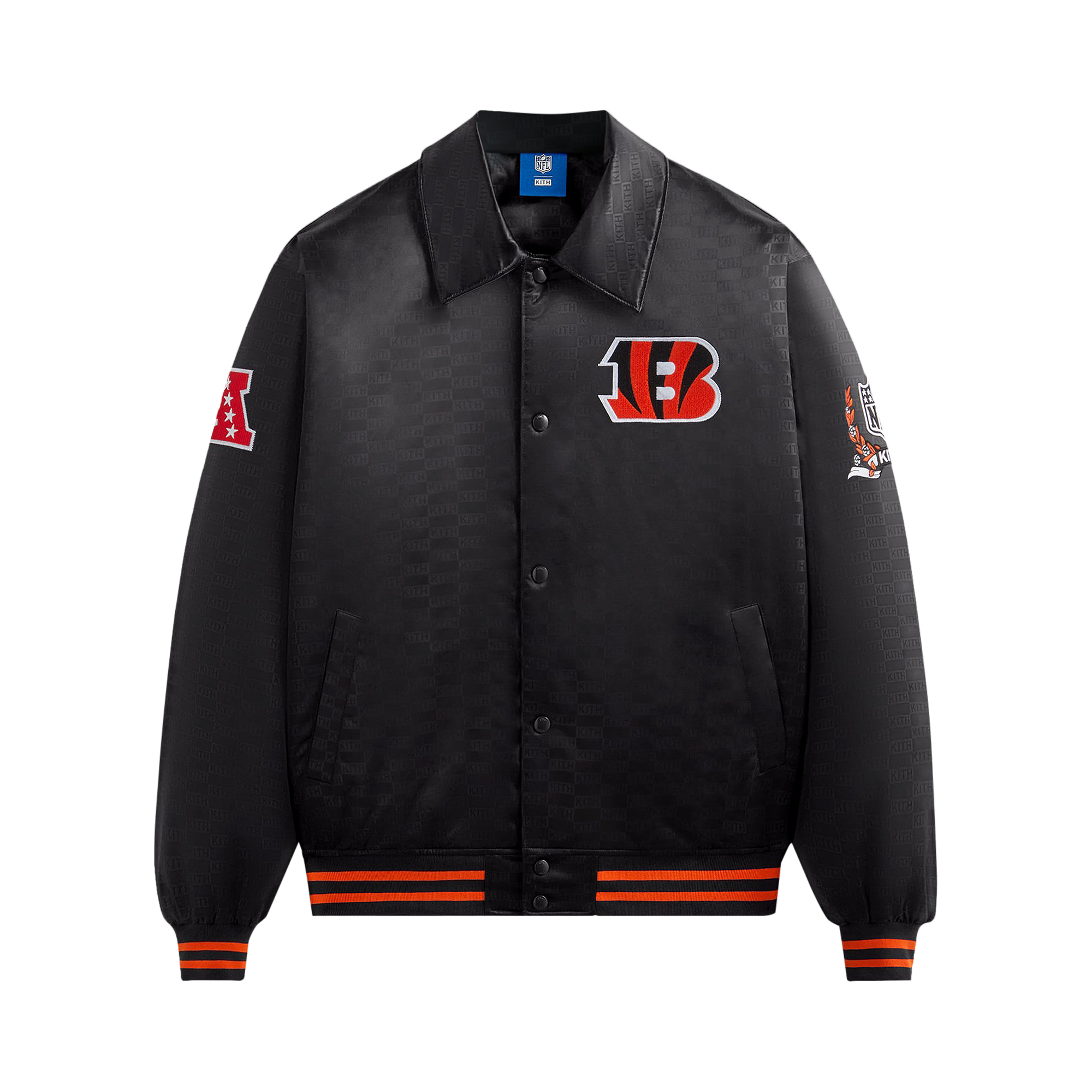 Pre-owned Kith For The Nfl: Bengals Satin Bomber Jacket 'black'