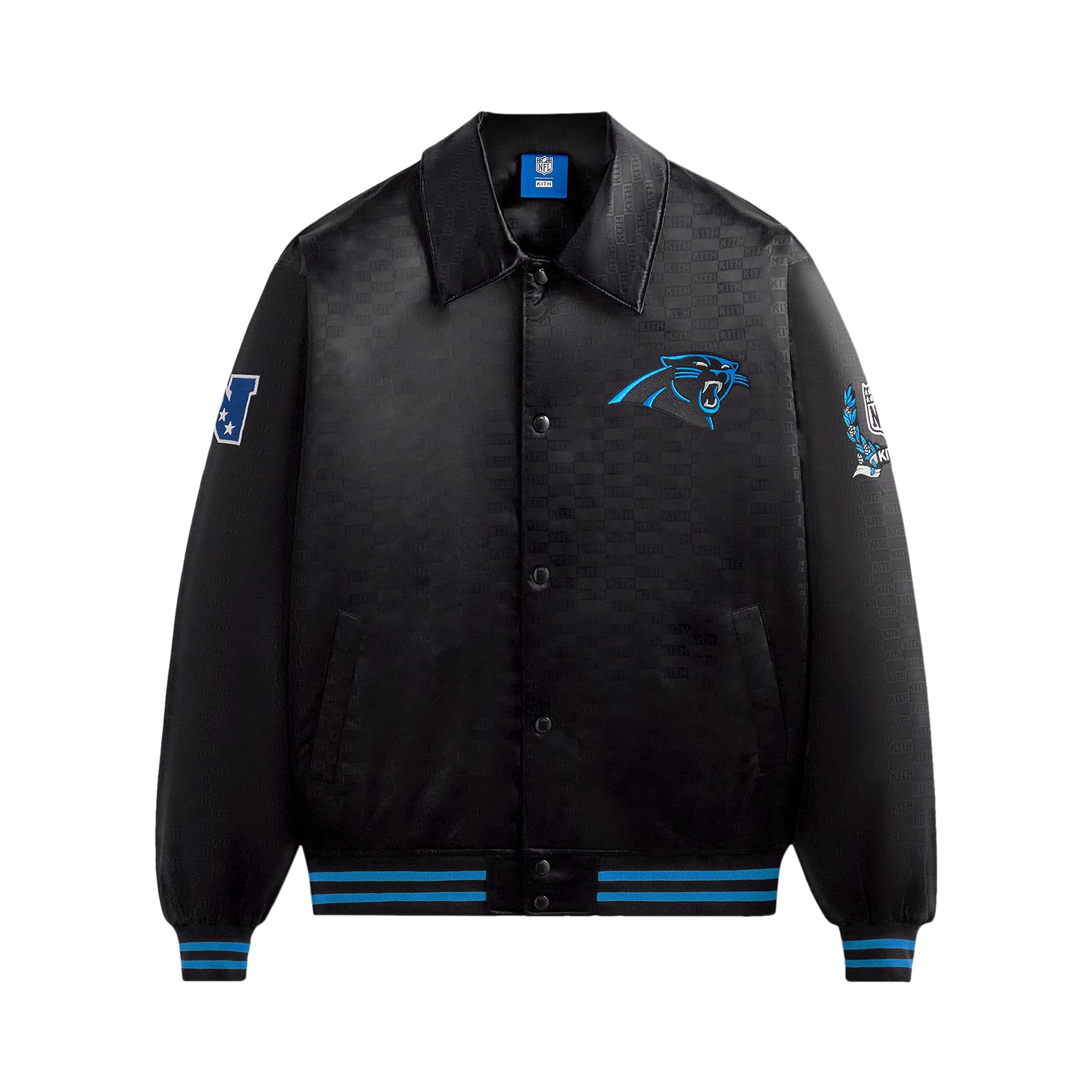 Pre-owned Kith For The Nfl: Panthers Satin Bomber Jacket 'black'