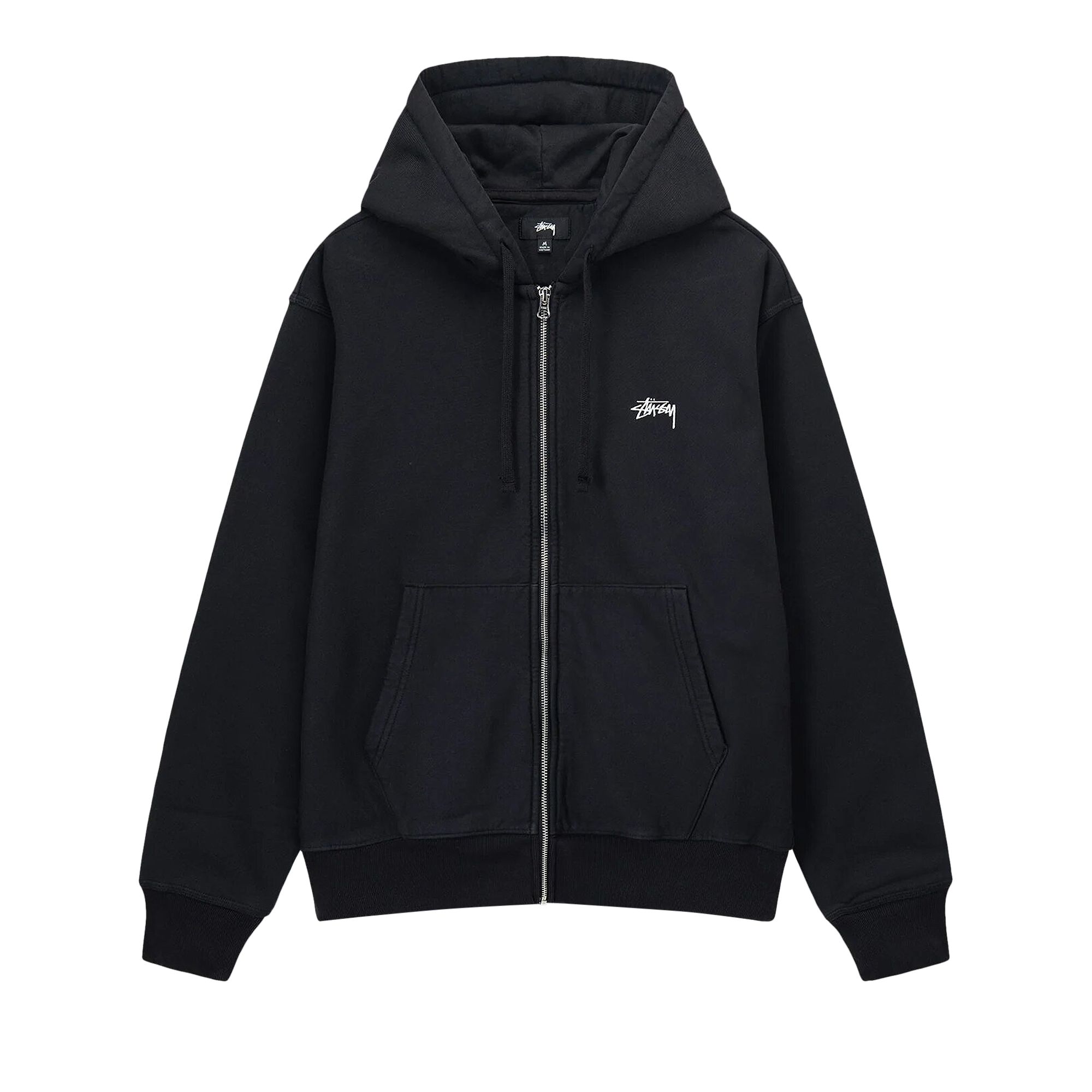 Stussy Stock Logo Zip Hoodie 'Washed Black' | Men's Size S