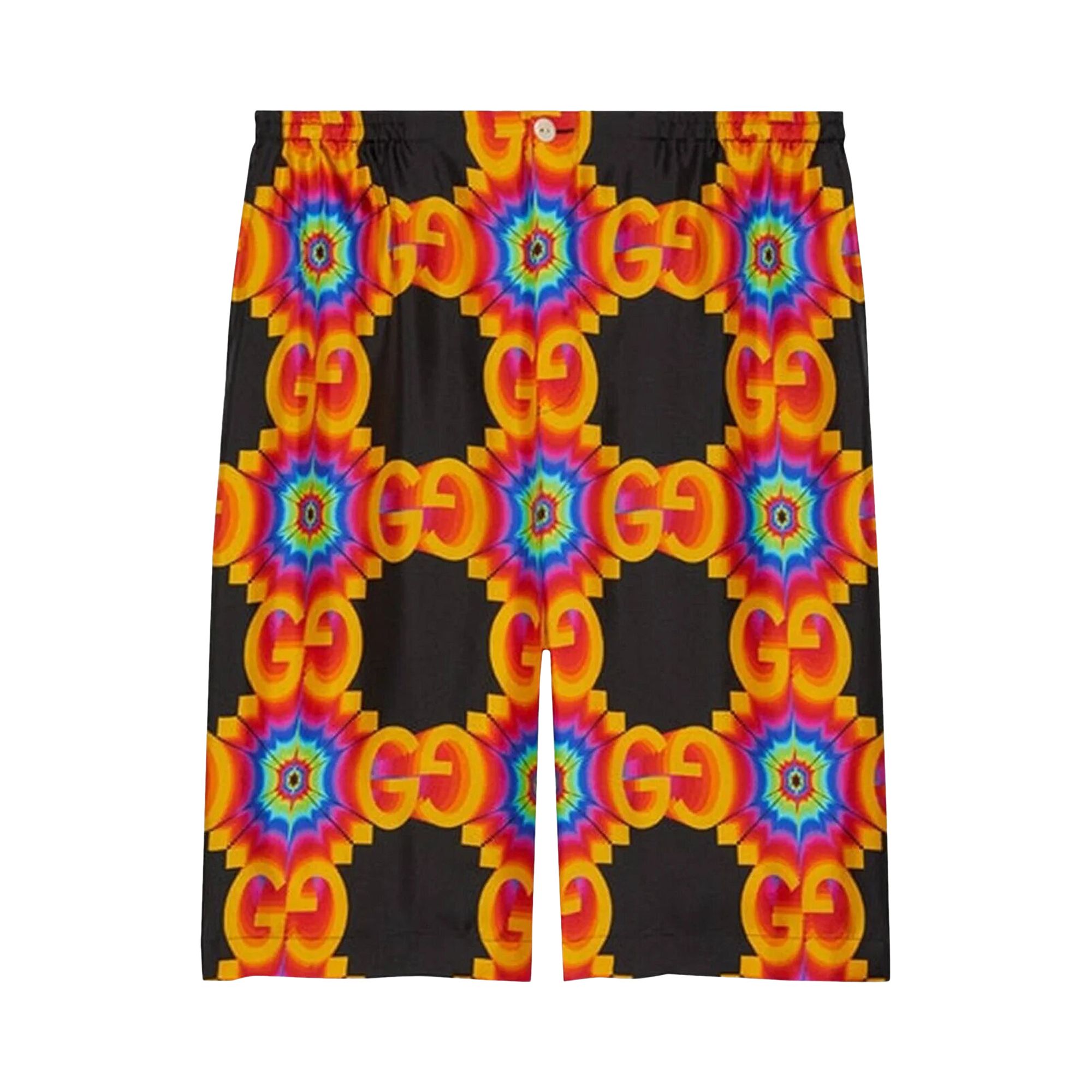 Pre-owned Gucci Gg Kaleidoscope Silk Shorts 'black/orange' | Men's Size 48
