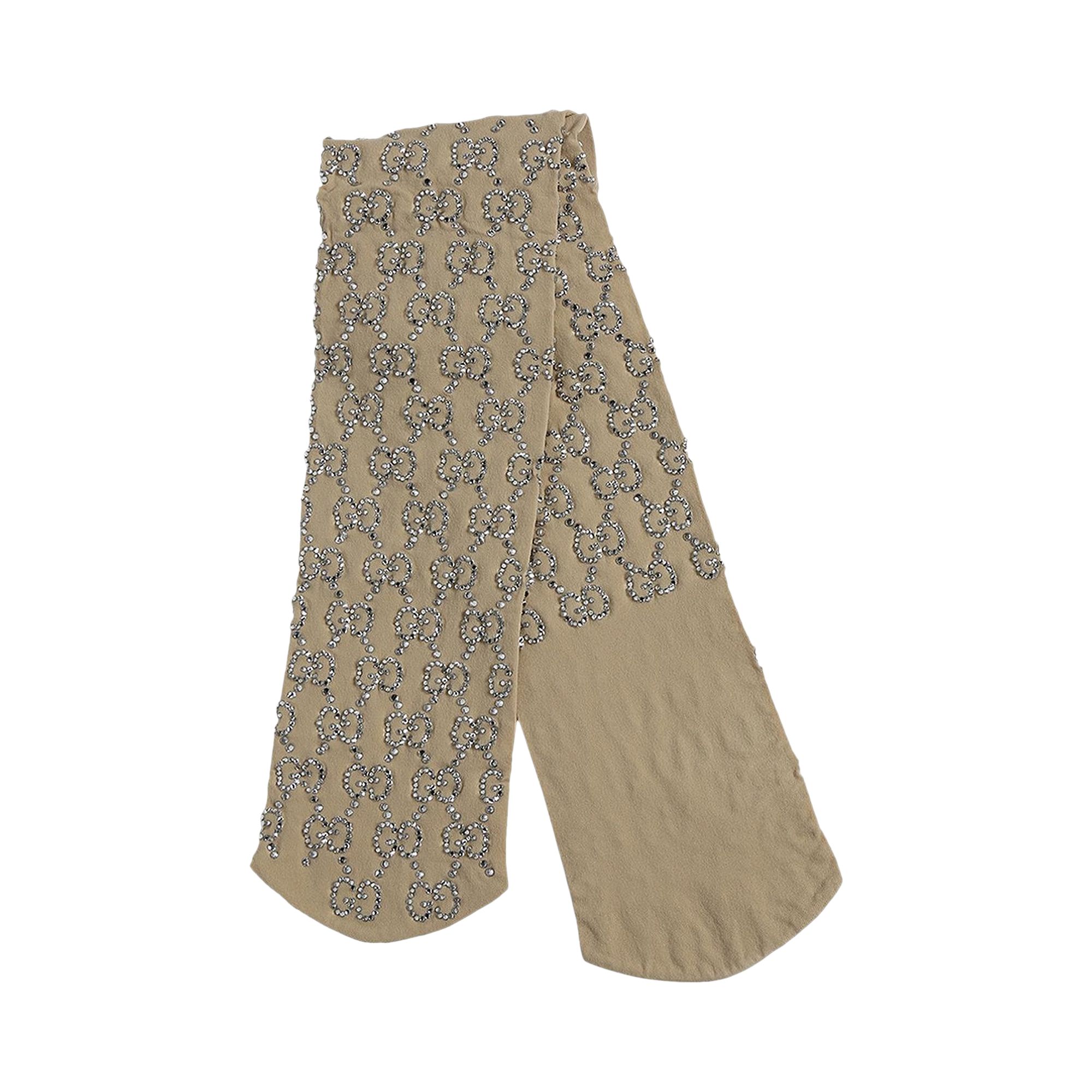 Gucci GG Embroidered Crystal Socks 'Rose' | Tan | Women's Size M
