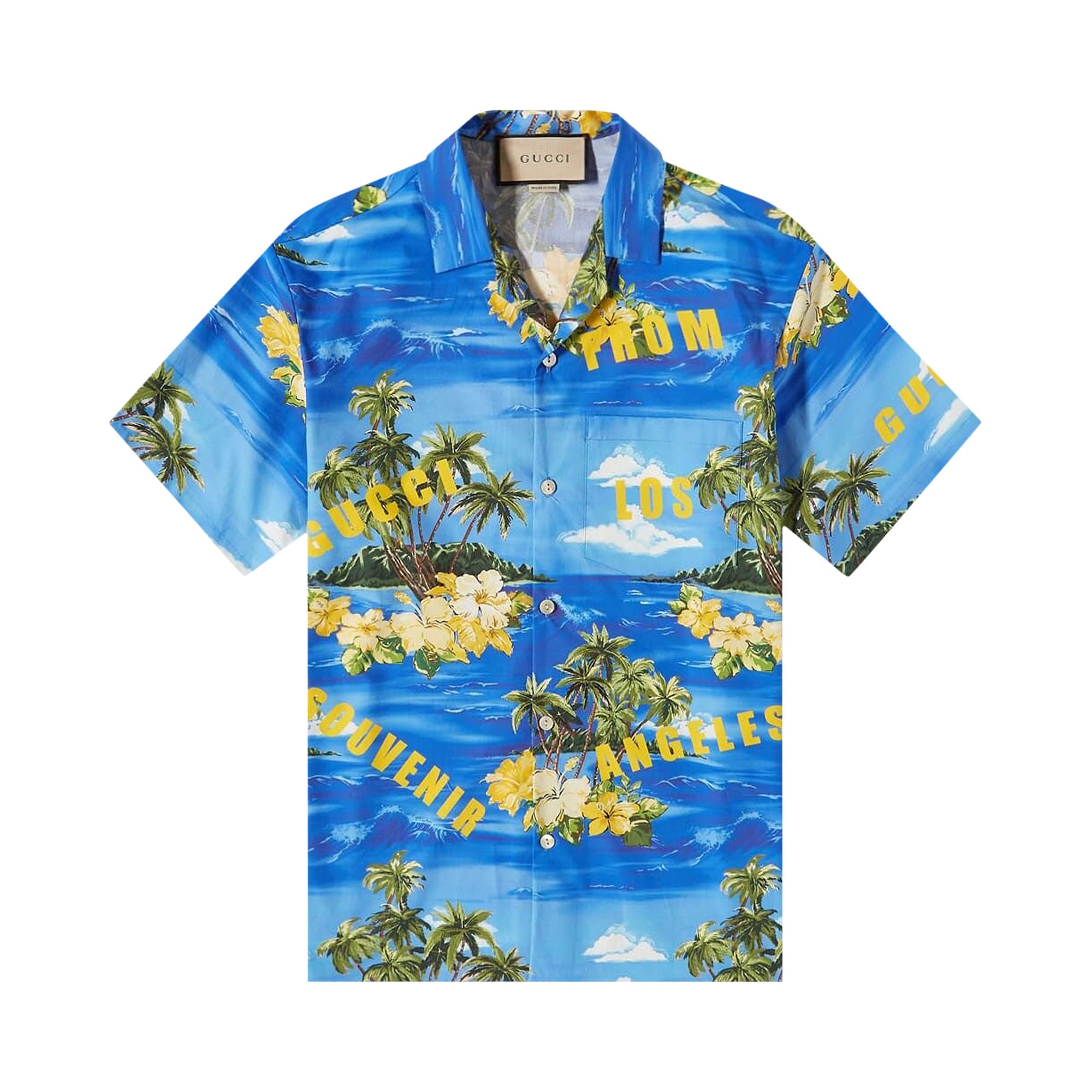 Pre-owned Gucci Printed Cotton Poplin Bowling Shirt 'blue/green/yellow' | Men's Size 48