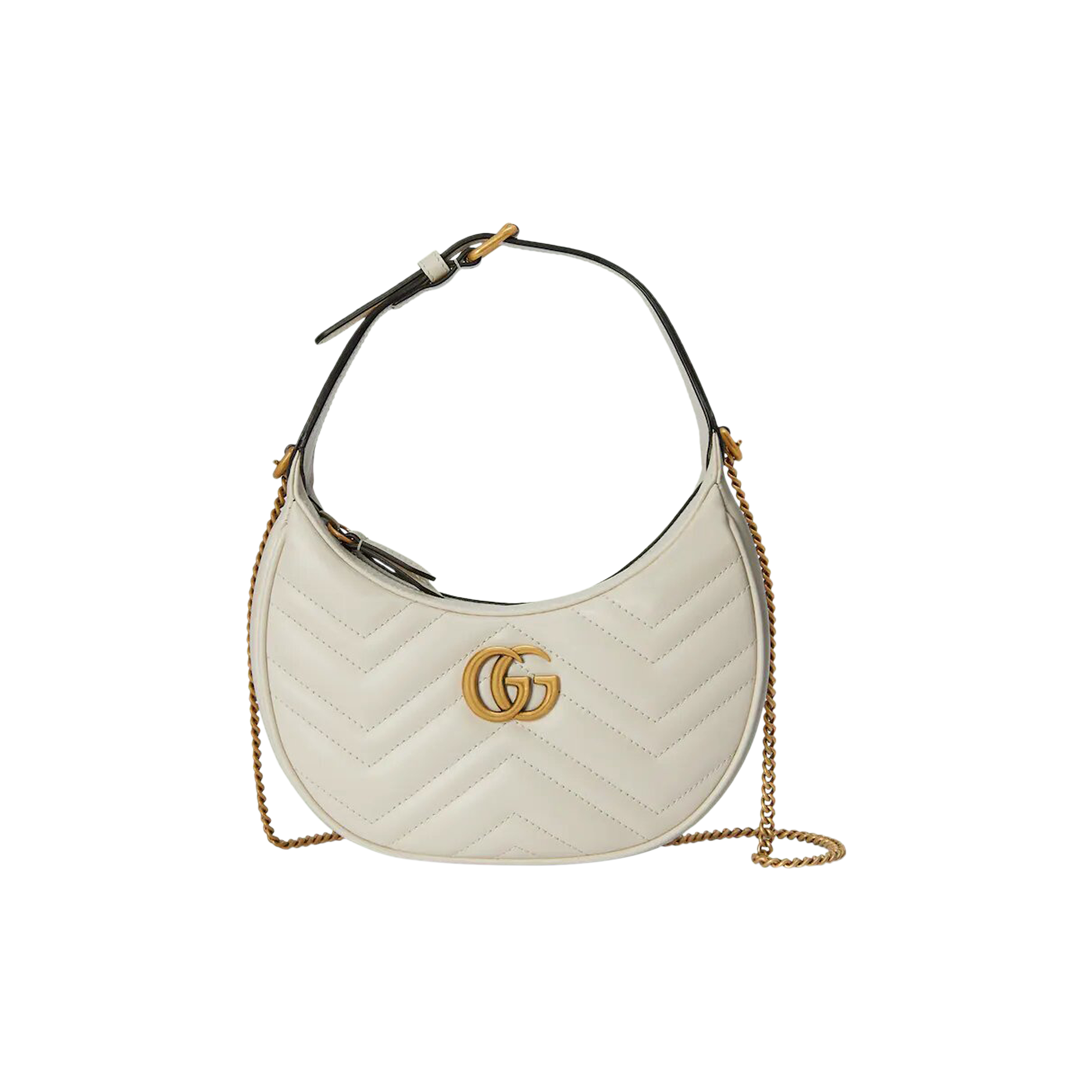 Pre-owned Gucci Gg Marmont Half-moon-shaped Mini Bag 'mystic White'