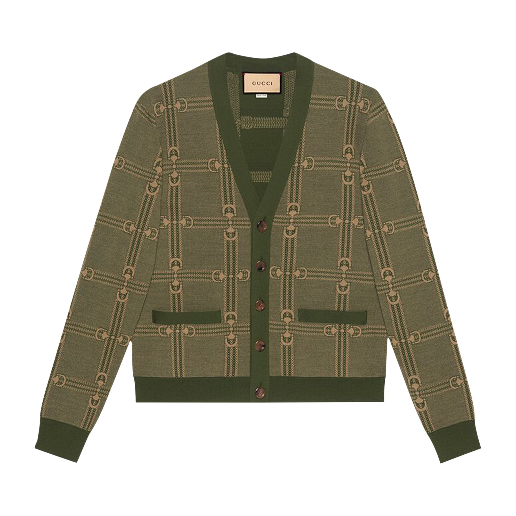 Pre-owned Gucci Horsebit Jacquard Knit Cardigan 'green/camel' | Men's Size Xs