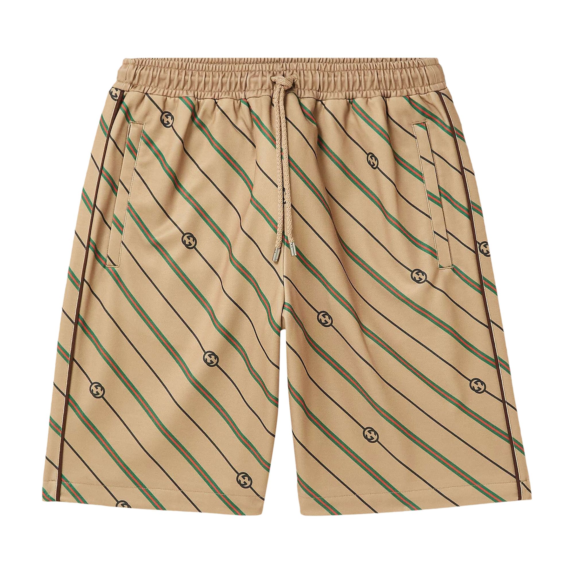 Pre-owned Gucci Twill Gg Stripe Shorts 'beige/brown' In Tan