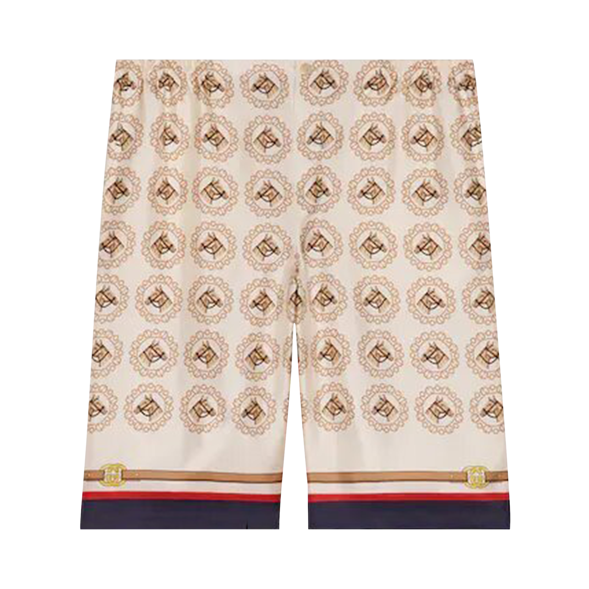Pre-owned Gucci Equestrian Print Silk Twill Shorts 'ivory/gold' In White