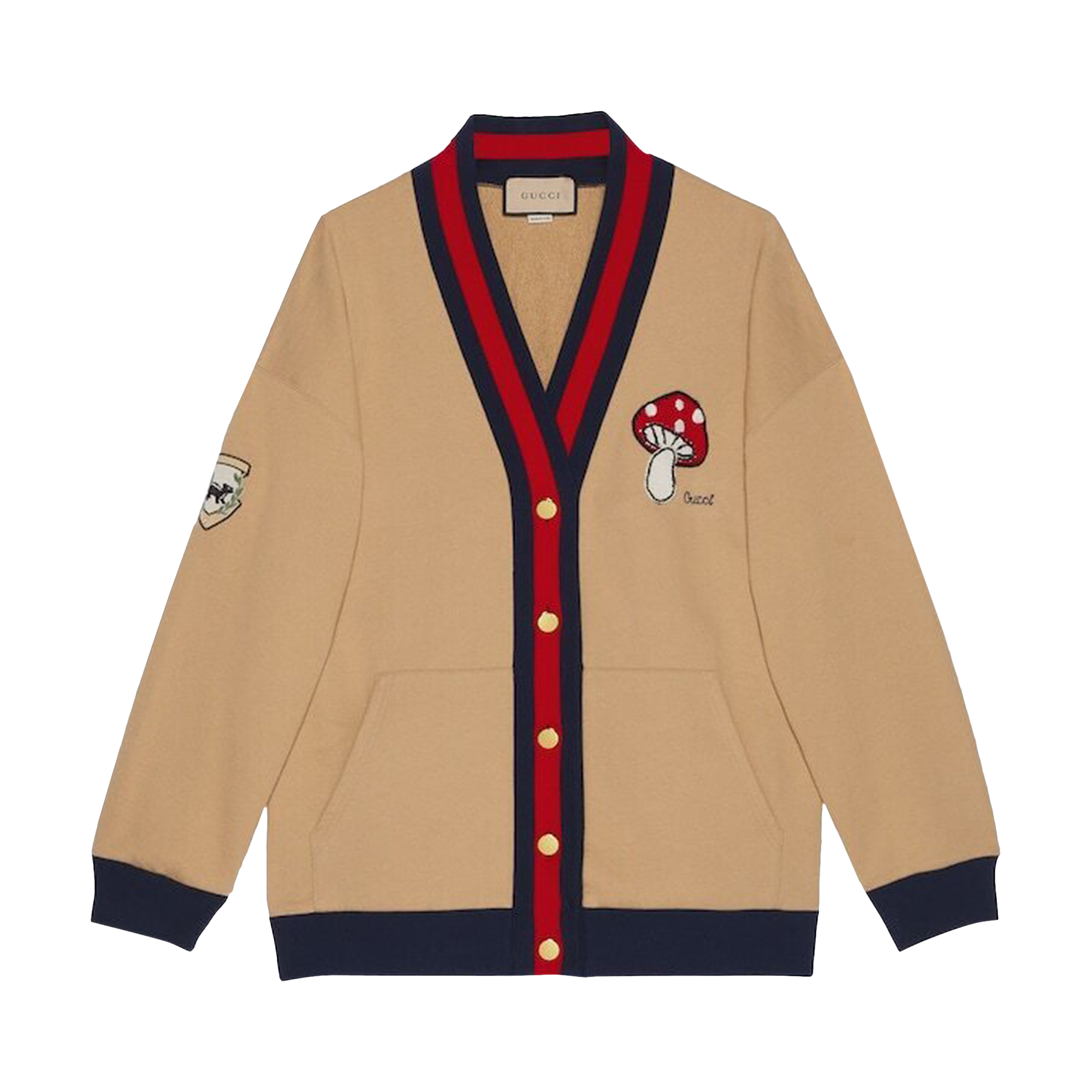 Pre-owned Gucci Embroidered Jersey Cardigan 'camel' In Tan