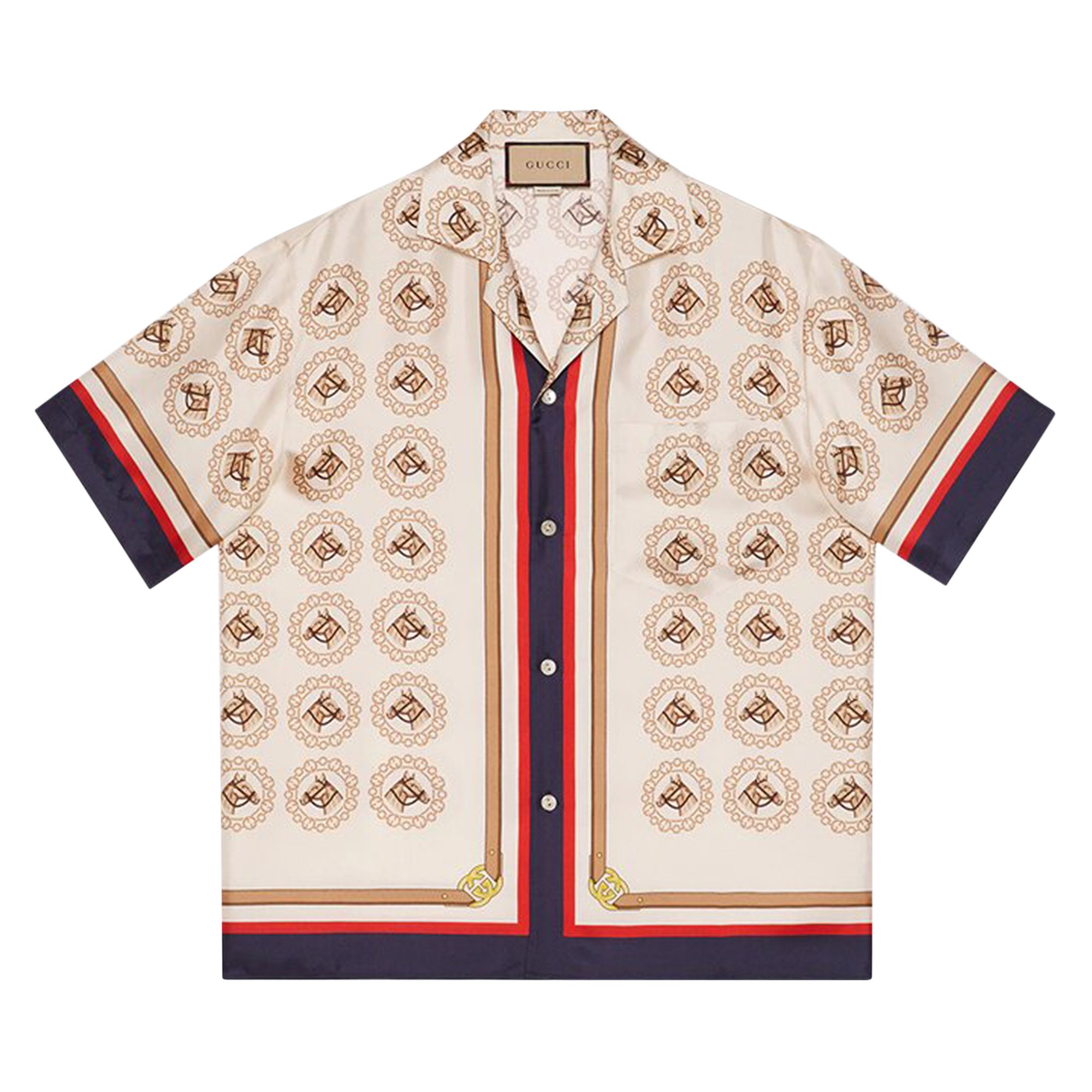 Pre-owned Gucci Equestrian Print Shirt 'ivory/gold/multicolor' | White | Men's Size 48