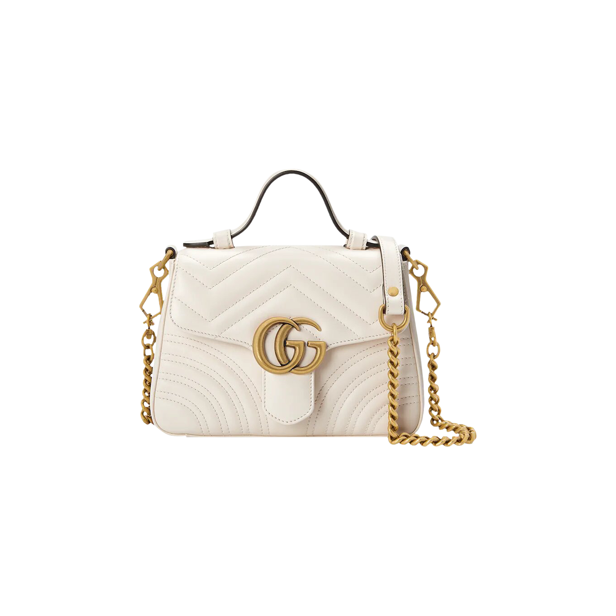 Pre-owned Gucci Chevron Leather Gg Marmont Mini Top Handle Bag 'white'