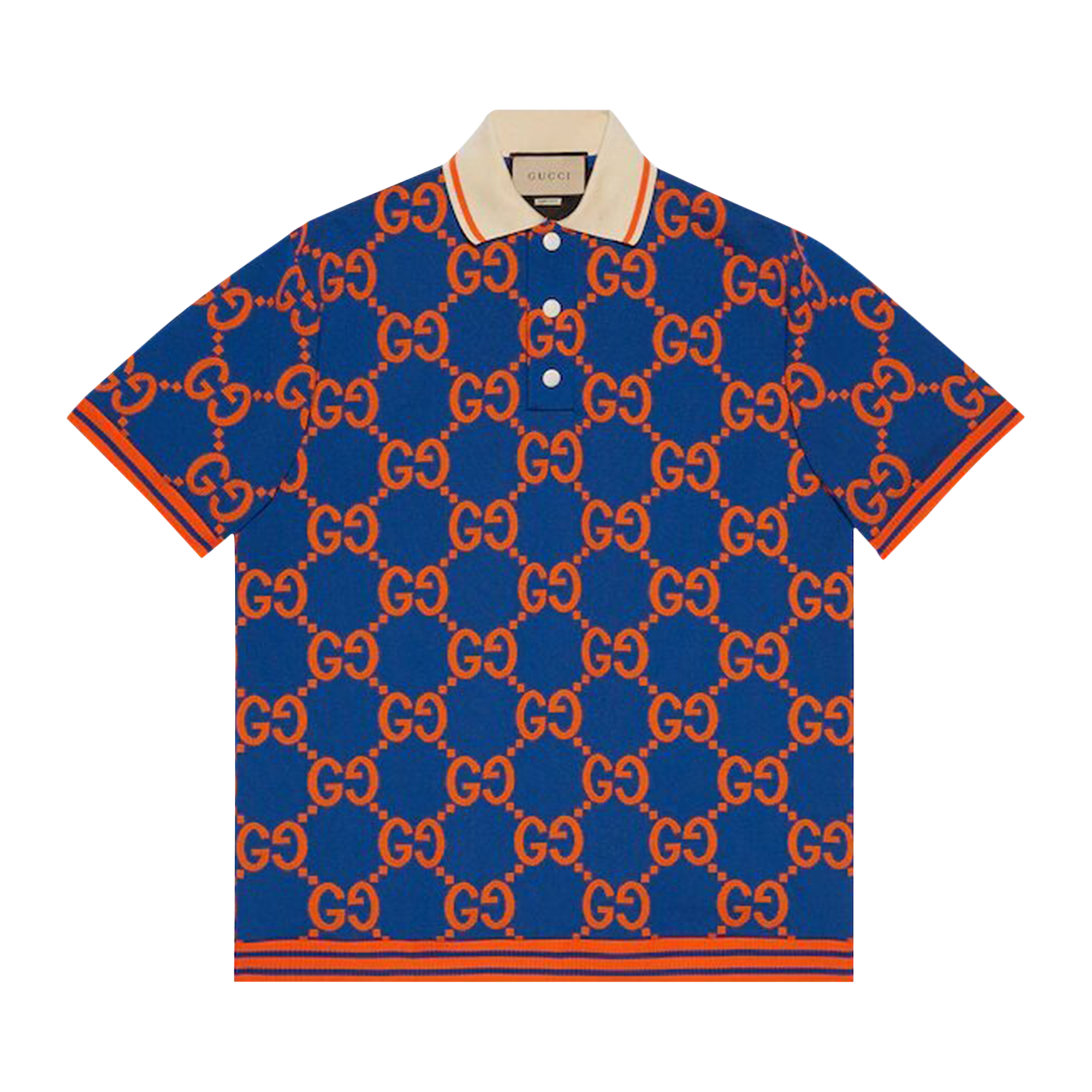 Pre-owned Gucci Gg Jacquard Polo T-shirt 'blue/orange'