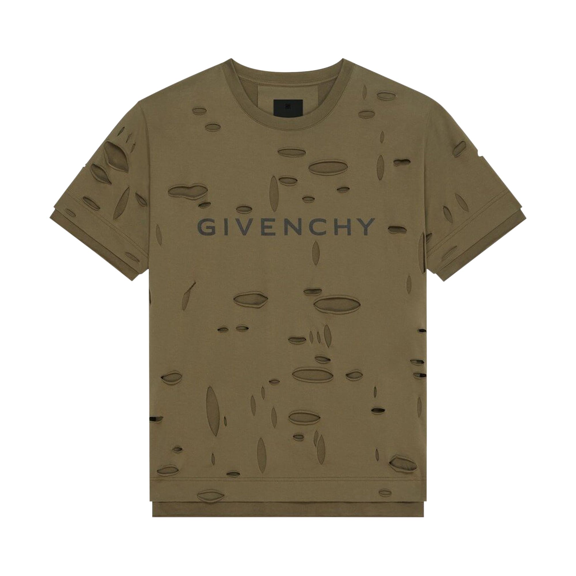 Pre-owned Givenchy 2 Layers Classic Fit Hole T-shirt 'khaki' | Tan | Men's Size Xxl