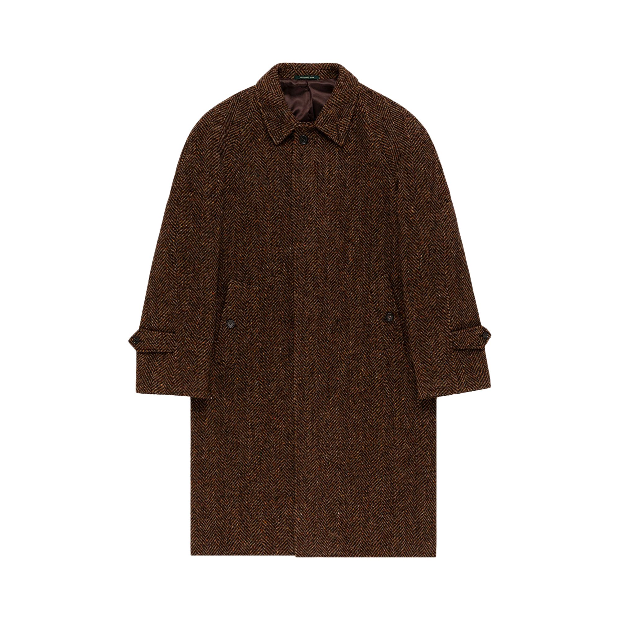 Pre-owned Aimé Leon Dore Wool Topcoat 'brown Herringbone' | Men's Size L