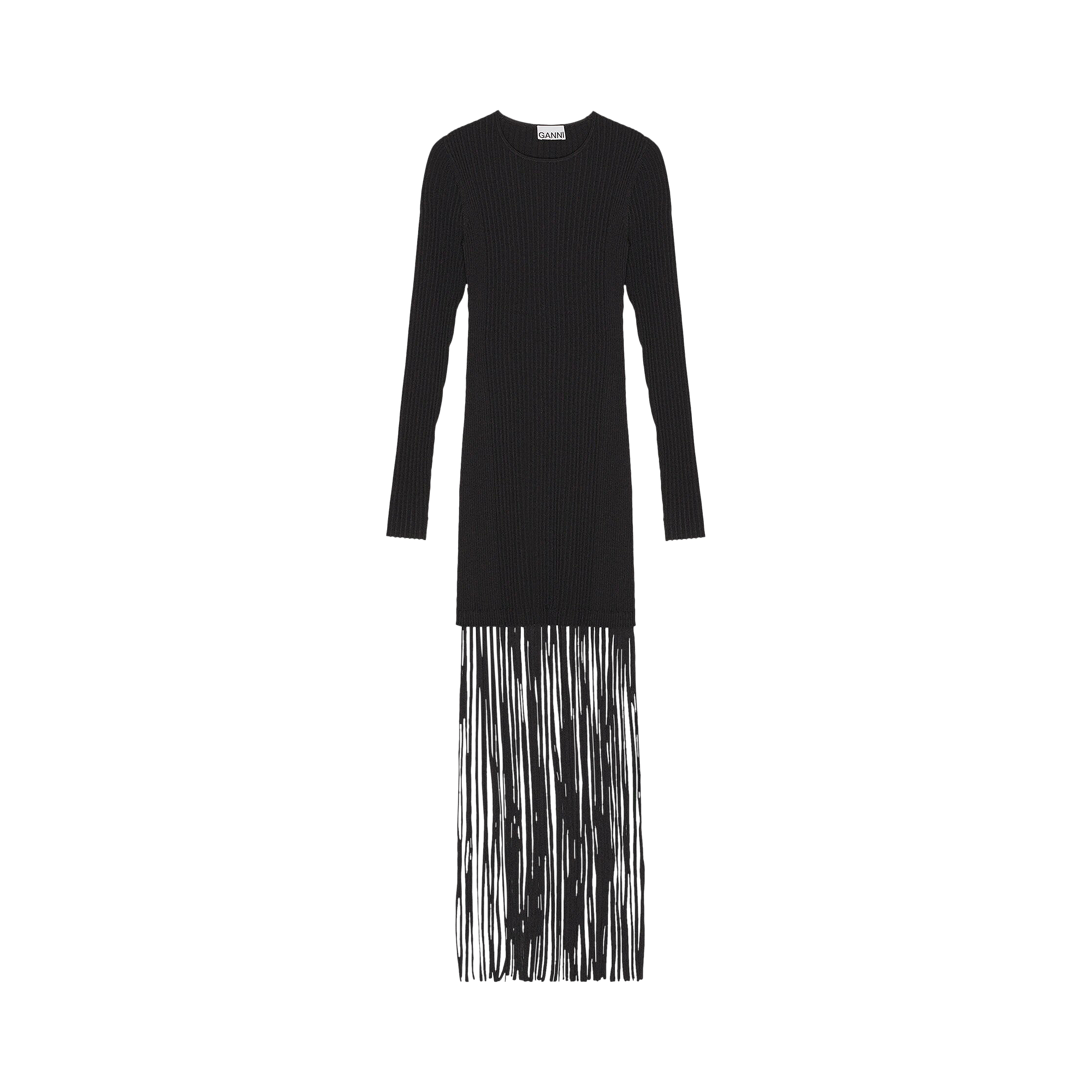 Pre-owned Ganni Knit Fringe Mini Dress 'black'