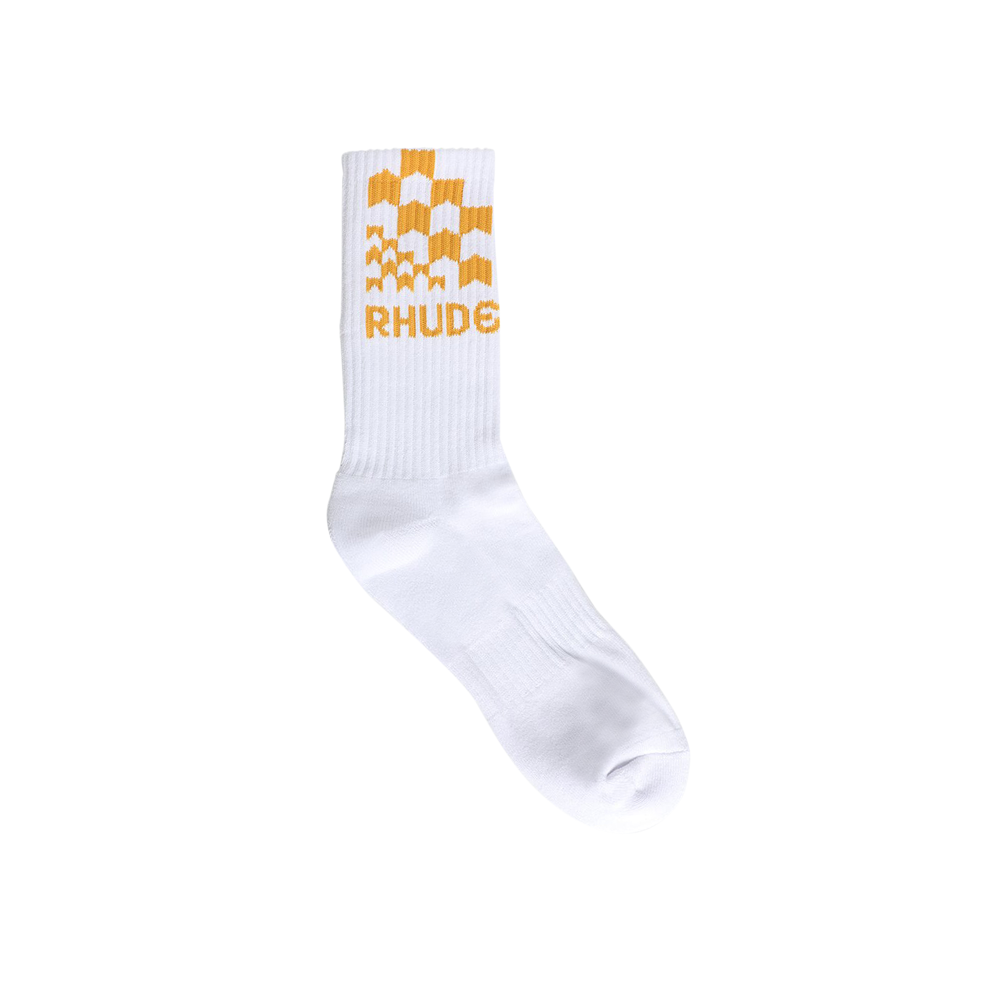 Pre-owned Rhude Racing Checker Sock 'white/mustard'