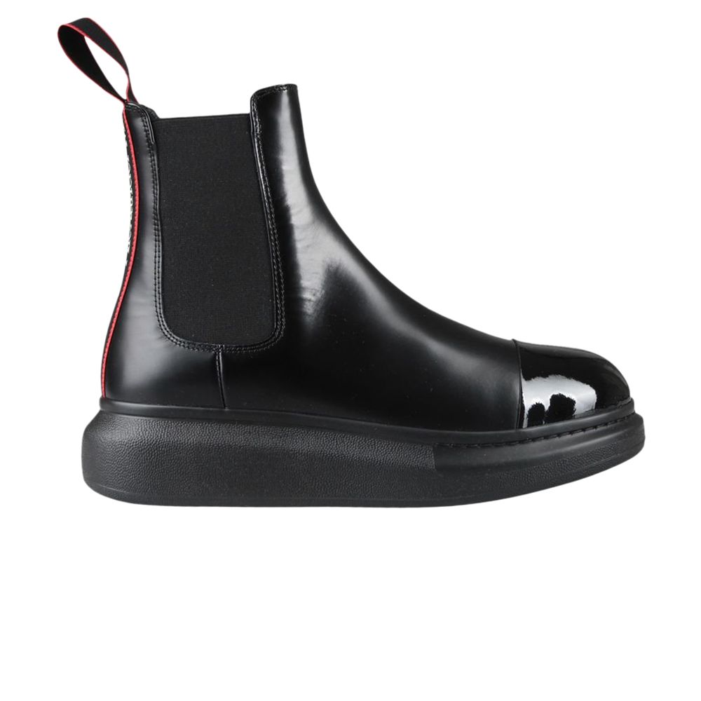 Pre-owned Alexander Mcqueen Hybrid Chelsea Boot 'black Red Patent Toe' | Men's Size 42