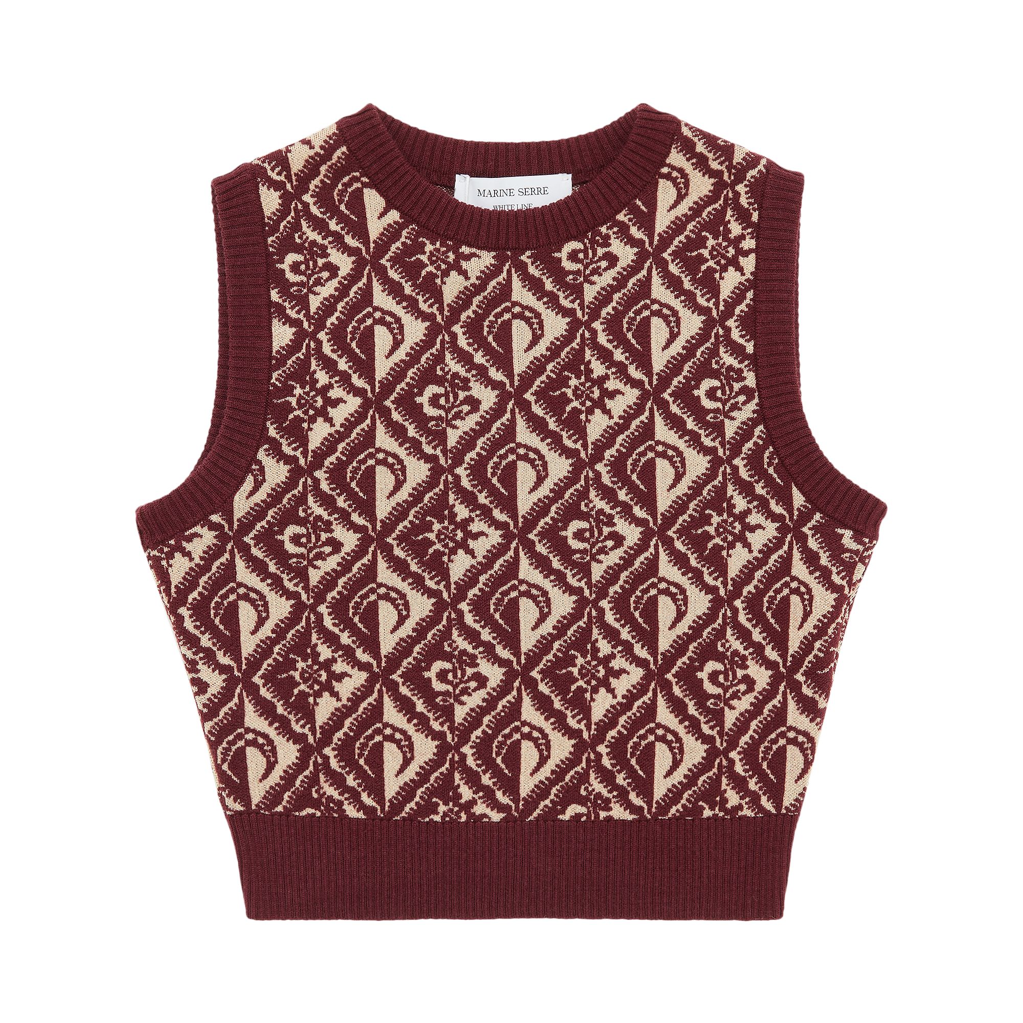 Marine Serre Moon Diamant Knit Jacquard Sleeveless Pullover 'Red/Neutrals' | Women's Size XS