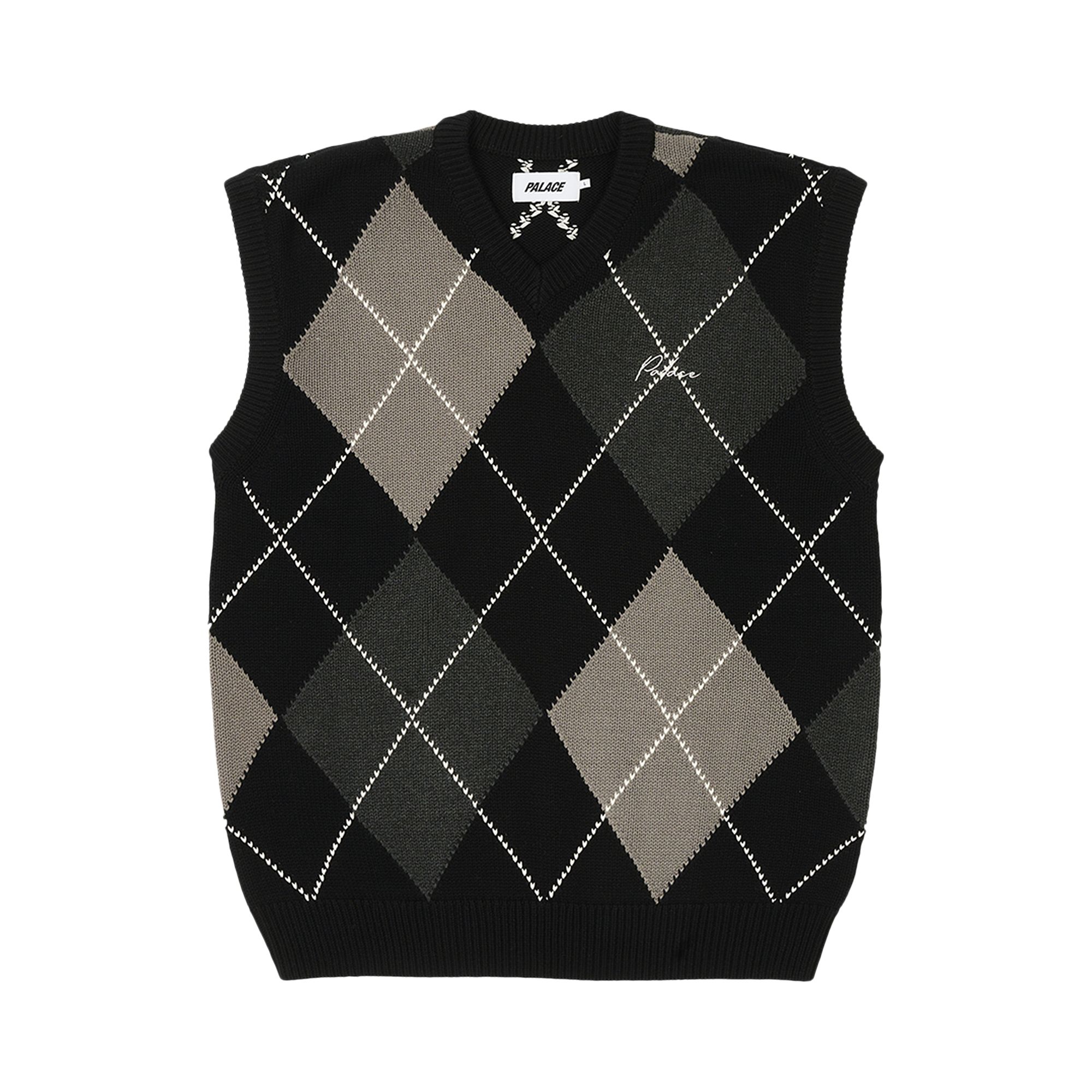 Pre-owned Palace Argyle Knit Vest 'black/grey'