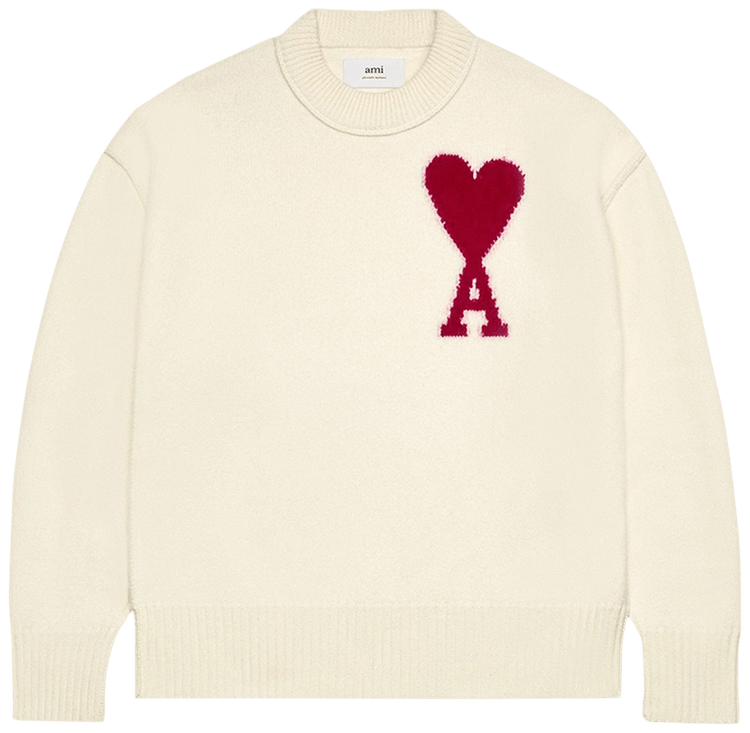 ★★AMI PARIS★★ Heart Logo ADC Knit Ivory UKS046KN0042193 LILAC/OFF WHITE Off-White Ami de Coeur Cardigan | AMI PARIS