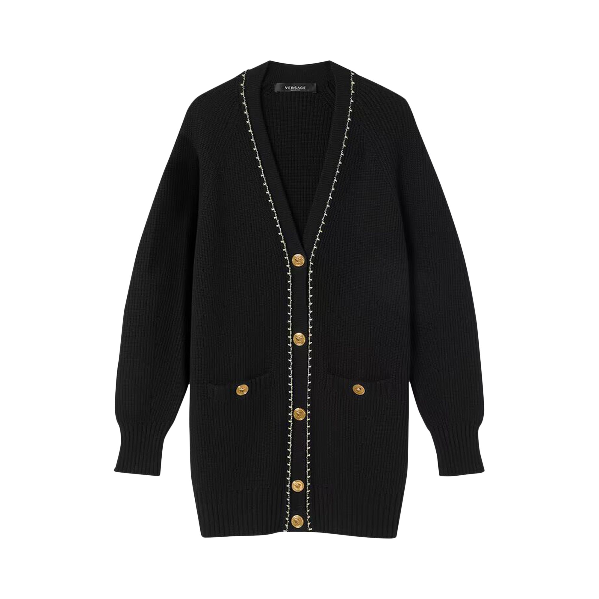 Pre-owned Versace Medusa Button Wool Knit Cardigan 'black' | Women's Size 38