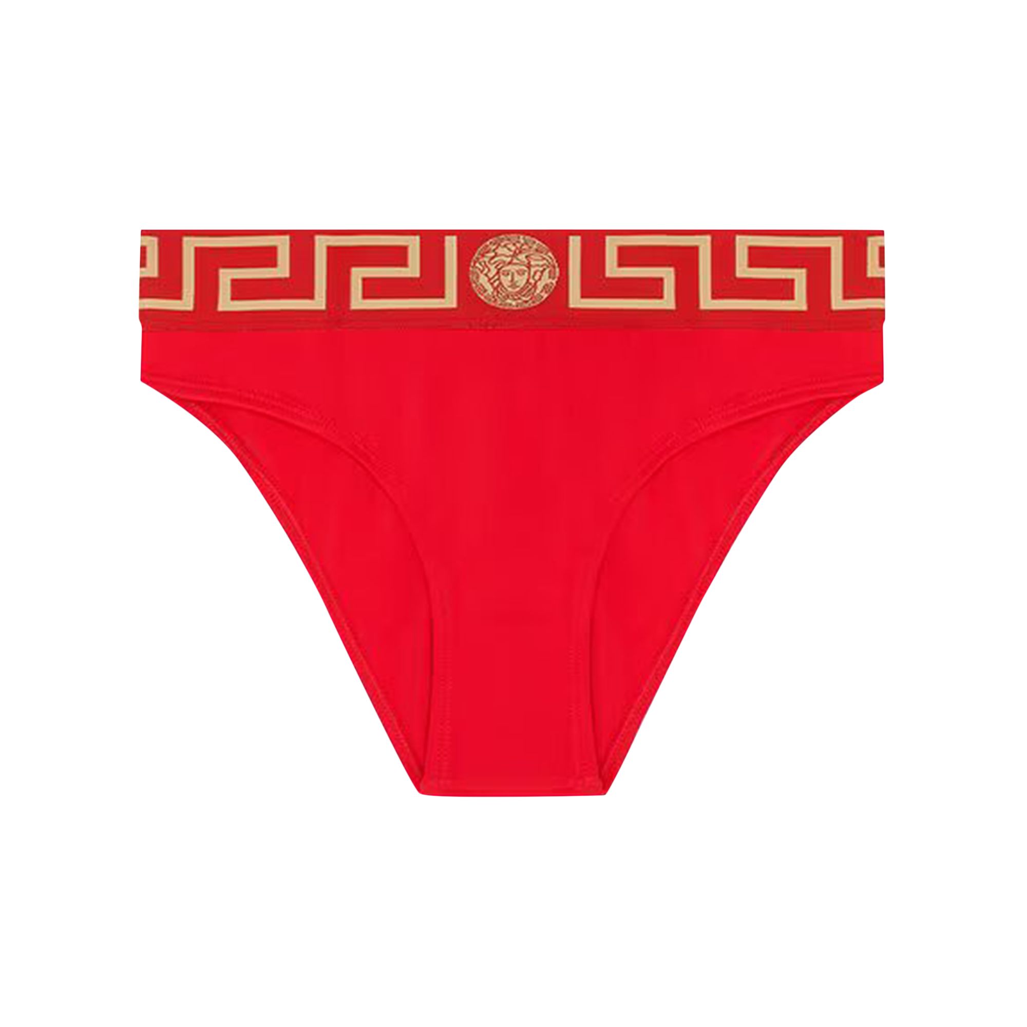 Pre-owned Versace Greca Border Bikini Bottoms 'red'