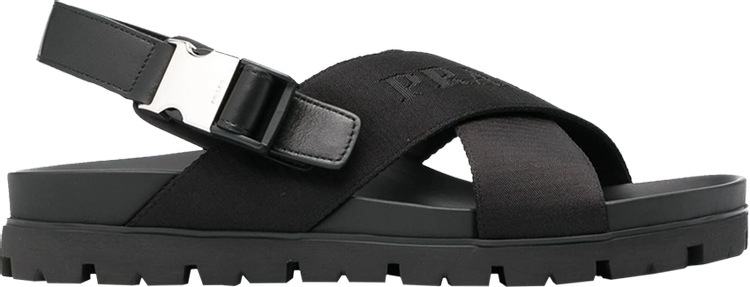 Prada Crisscross Straps Buckle-Fastening Sandal 'Black'