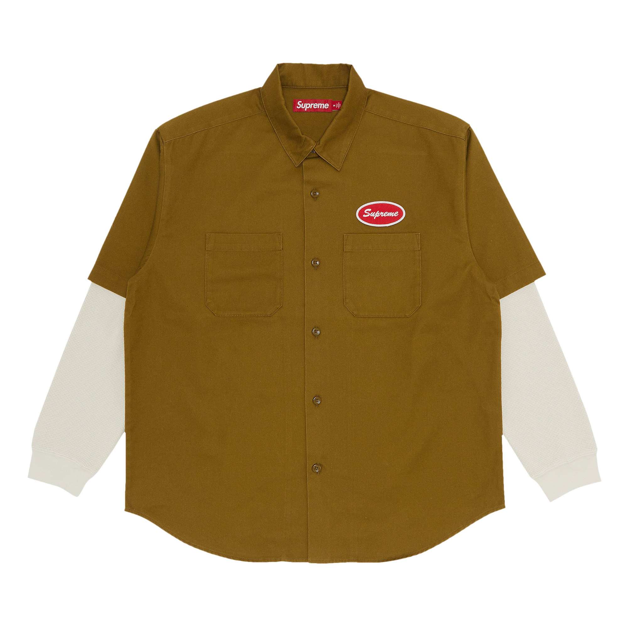 Pre-owned Supreme Thermal Sleeve Work Shirt 'olive' In Green
