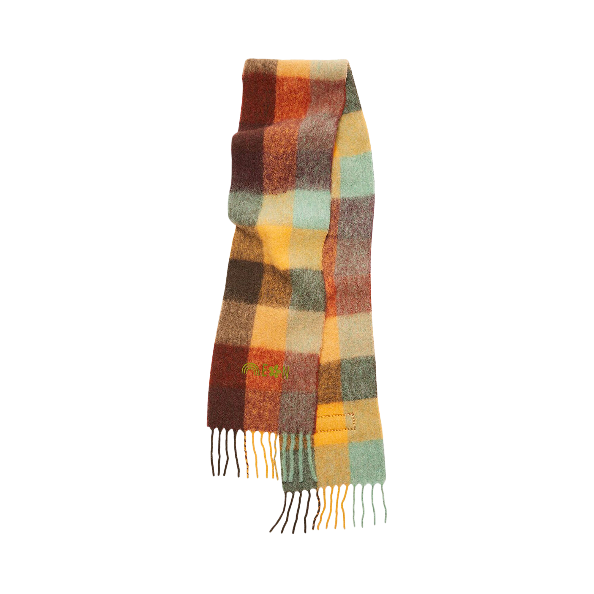 Pre-owned Acne Studios Vally Check Scarf 'chestnut/yellow/green' In Brown