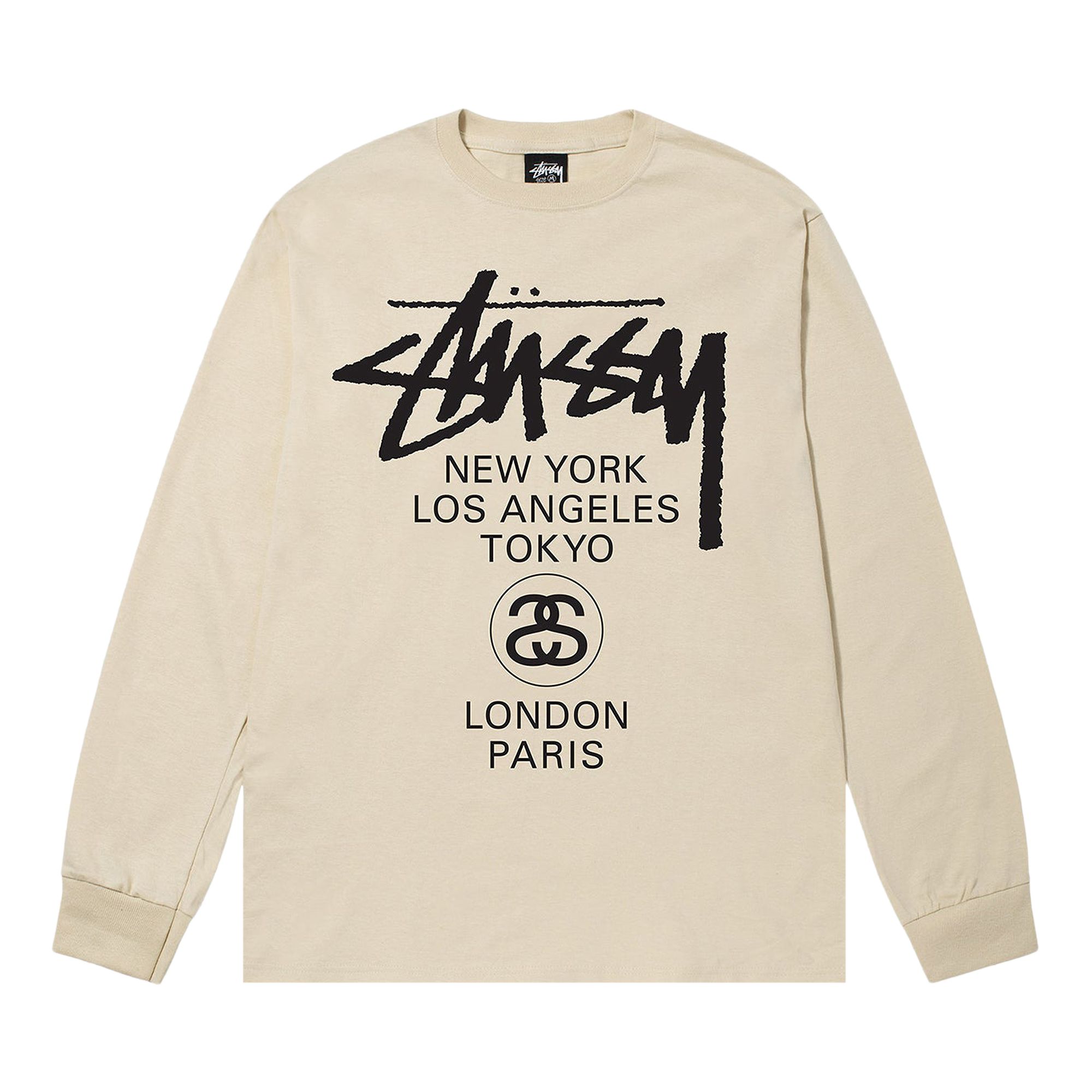 Pre-owned Stussy World Tour Long-sleeve Tee 'putty' | Cream | Men's Size M In White