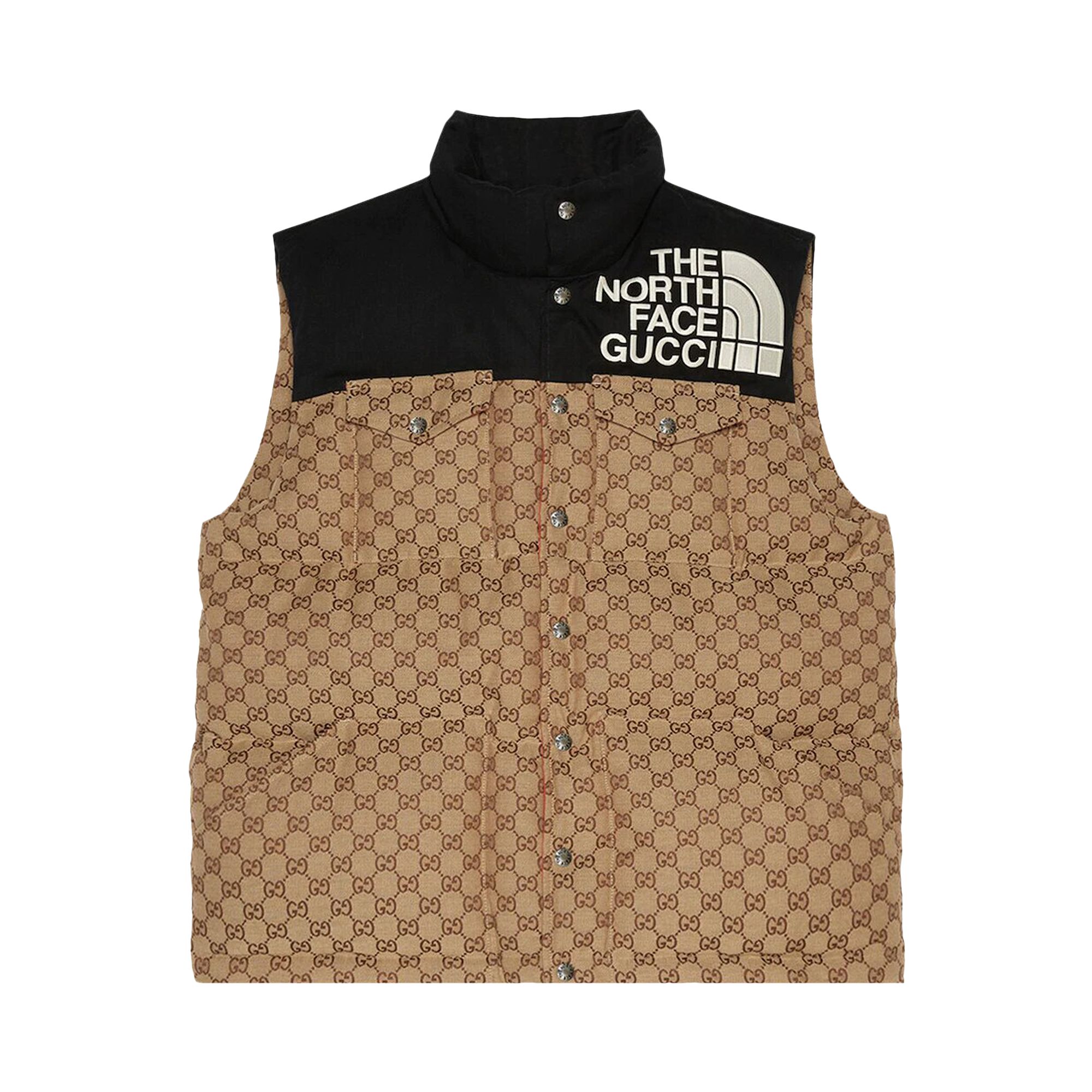 Pre-owned Gucci X The North Face Gg Padded Vest 'beige/ebony/black' In Multi-color