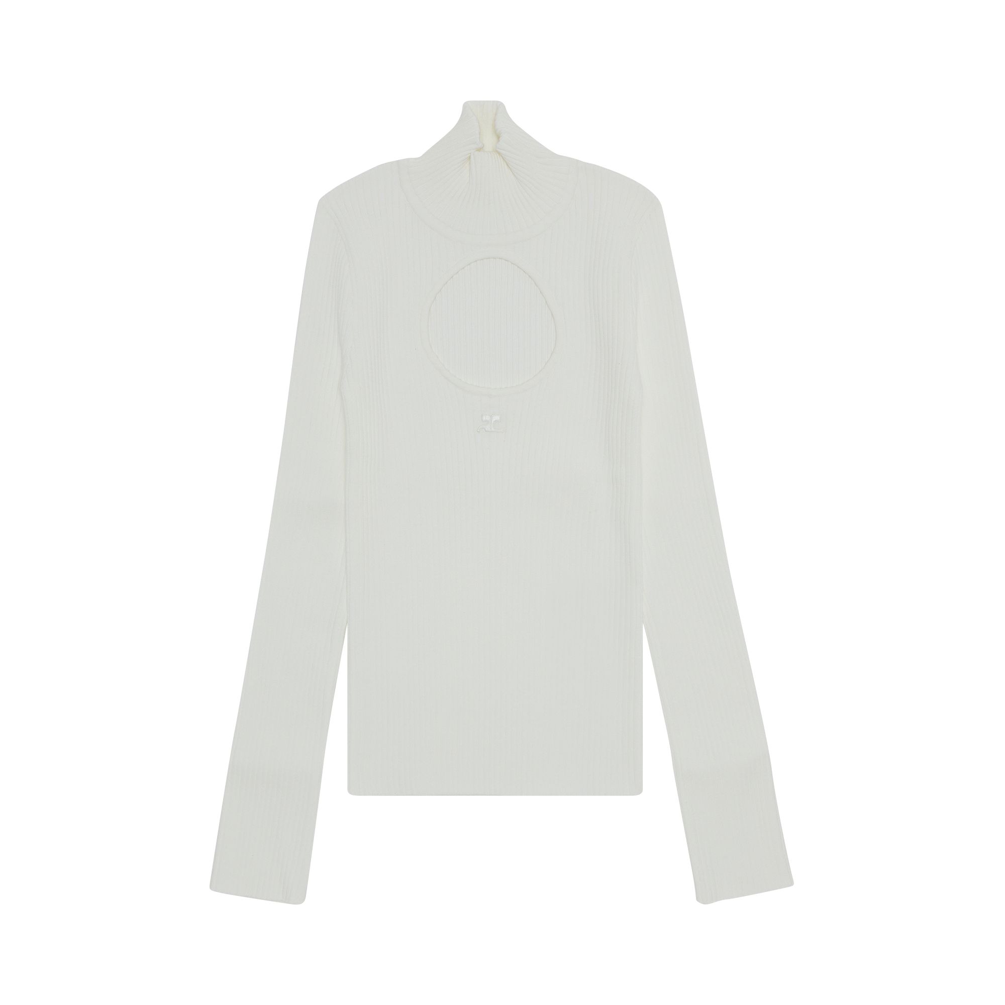 Pre-owned Courrèges Circle Mockneck Rib Knit Sweater 'heritage White' | Women's Size M
