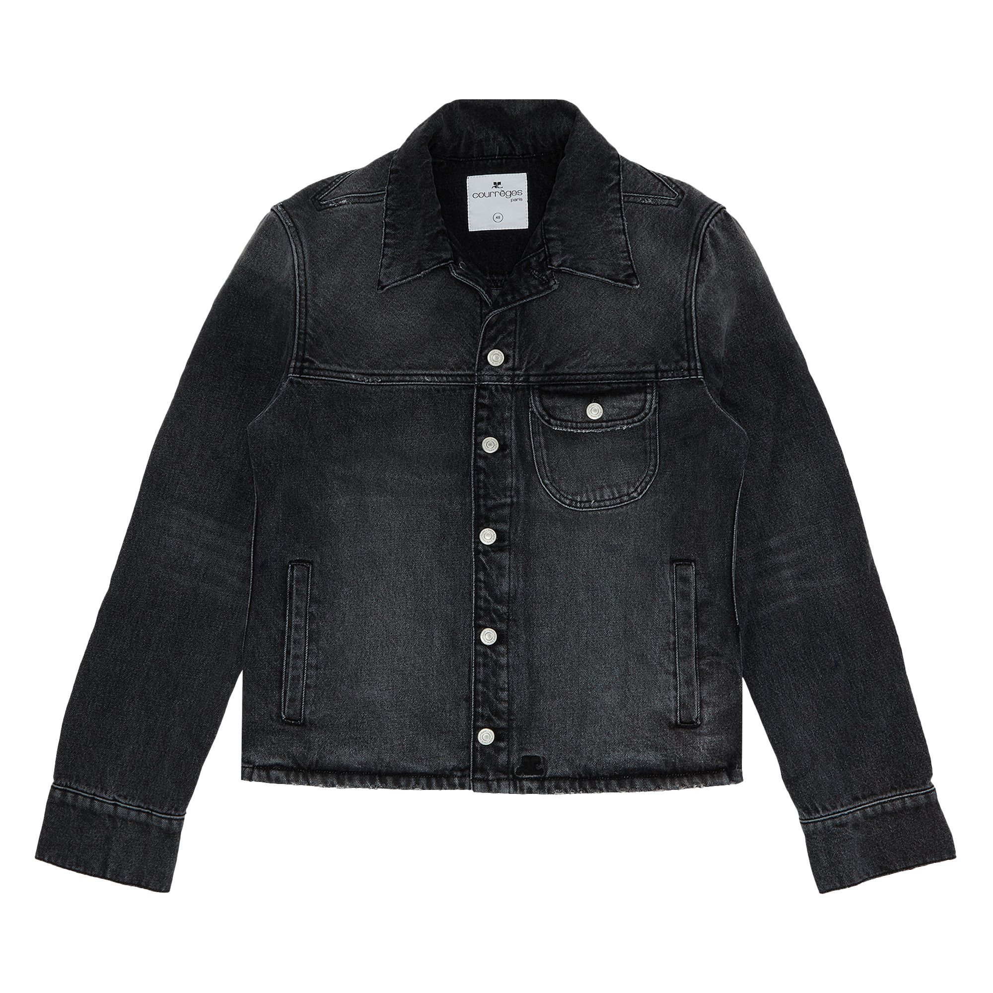 Pre-owned Courrèges Single Pocket Denim Jacket 'stonewashed Grey' | Men's Size 52 In Gray