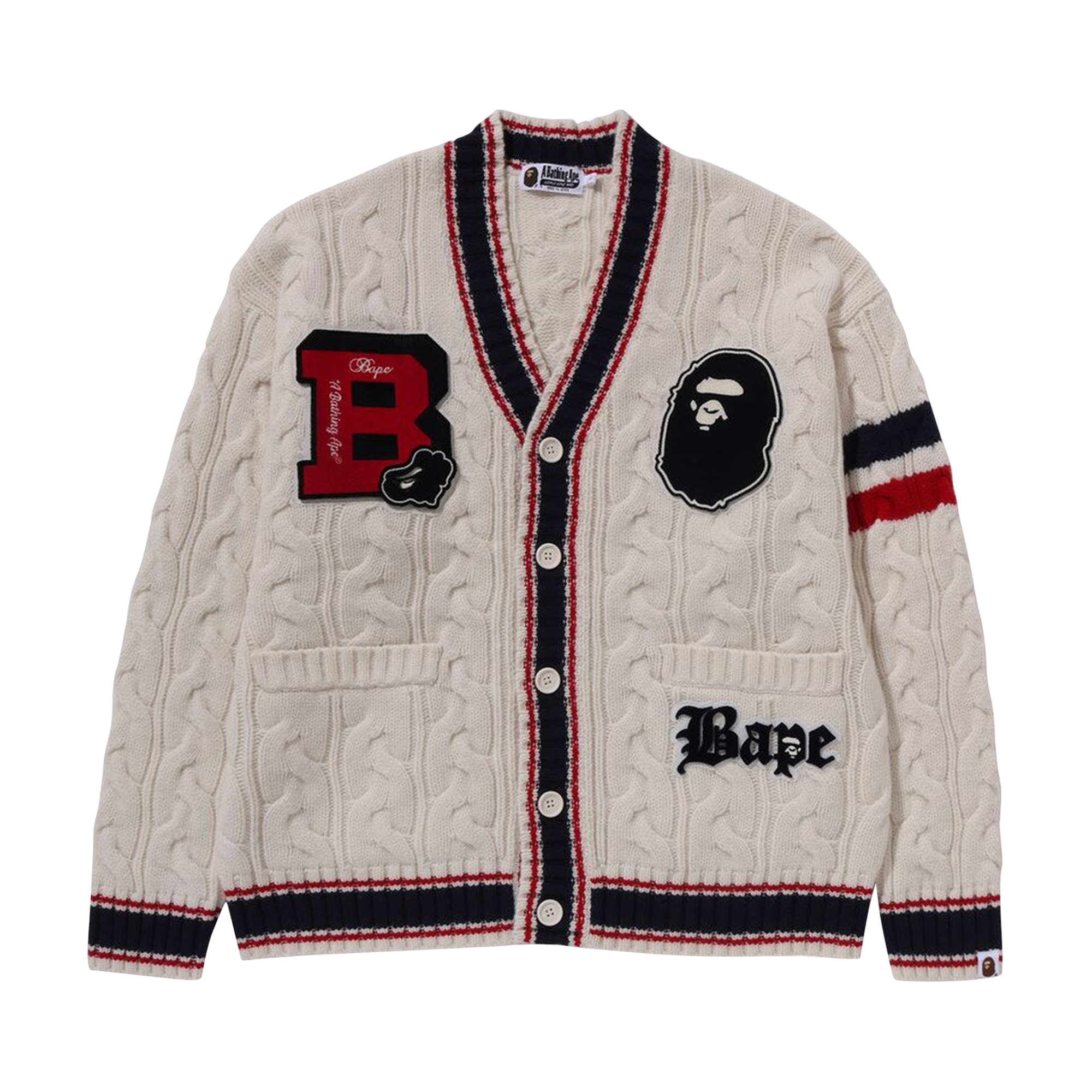 Pre-owned Bape College Badges Knit Cardigan 'ivory' In Cream