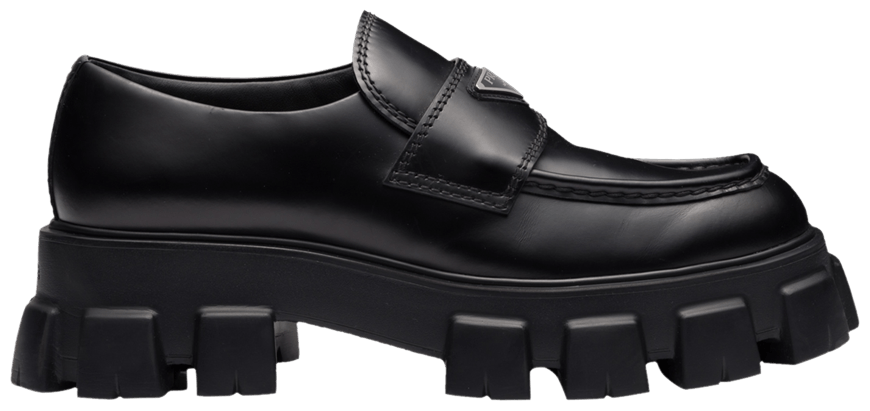 Prada Brushed Monolith Mary Janes Loafer Black Cowhide