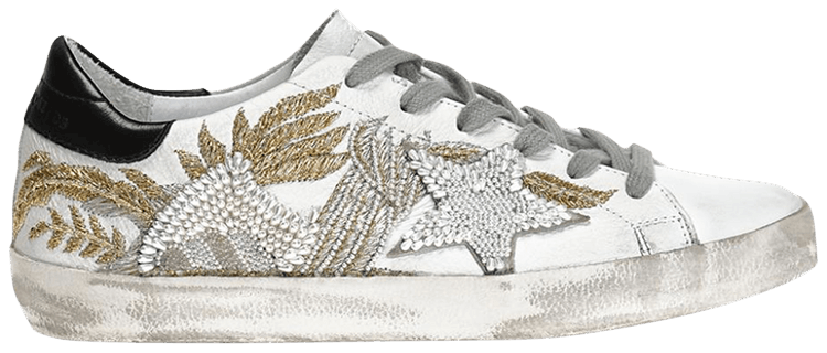 Golden Goose Wmns Superstar Beaded   White Gold Silver