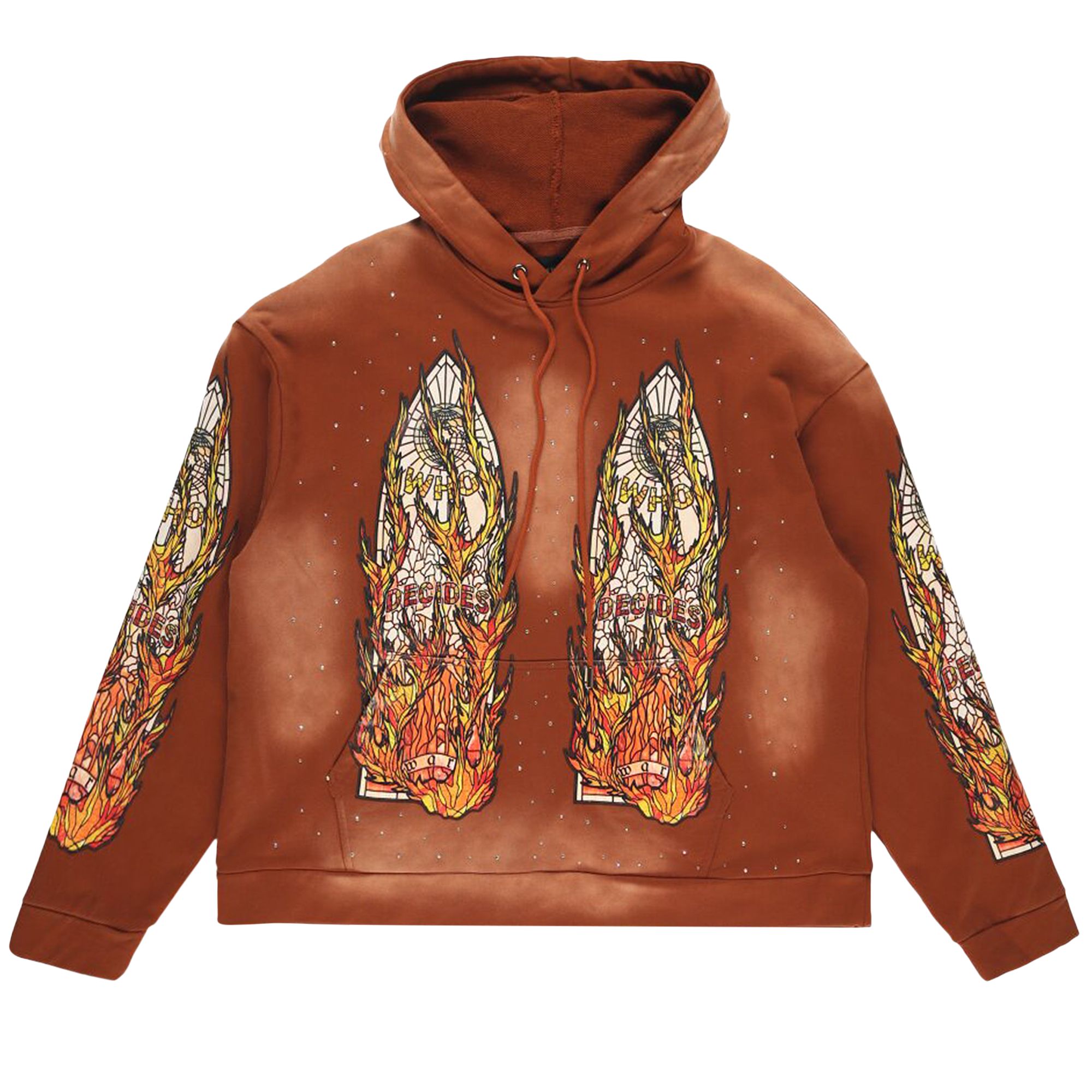 Pre-owned Who Decides War Flame Glass Hoodie 'rust' | Brown | Men's Size Xs