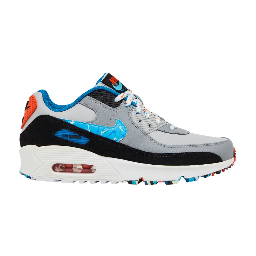 Pre-owned Nike Air Max 90 Leather Gs 'grey Fog Multi Swoosh' | Kid's Size 6.5