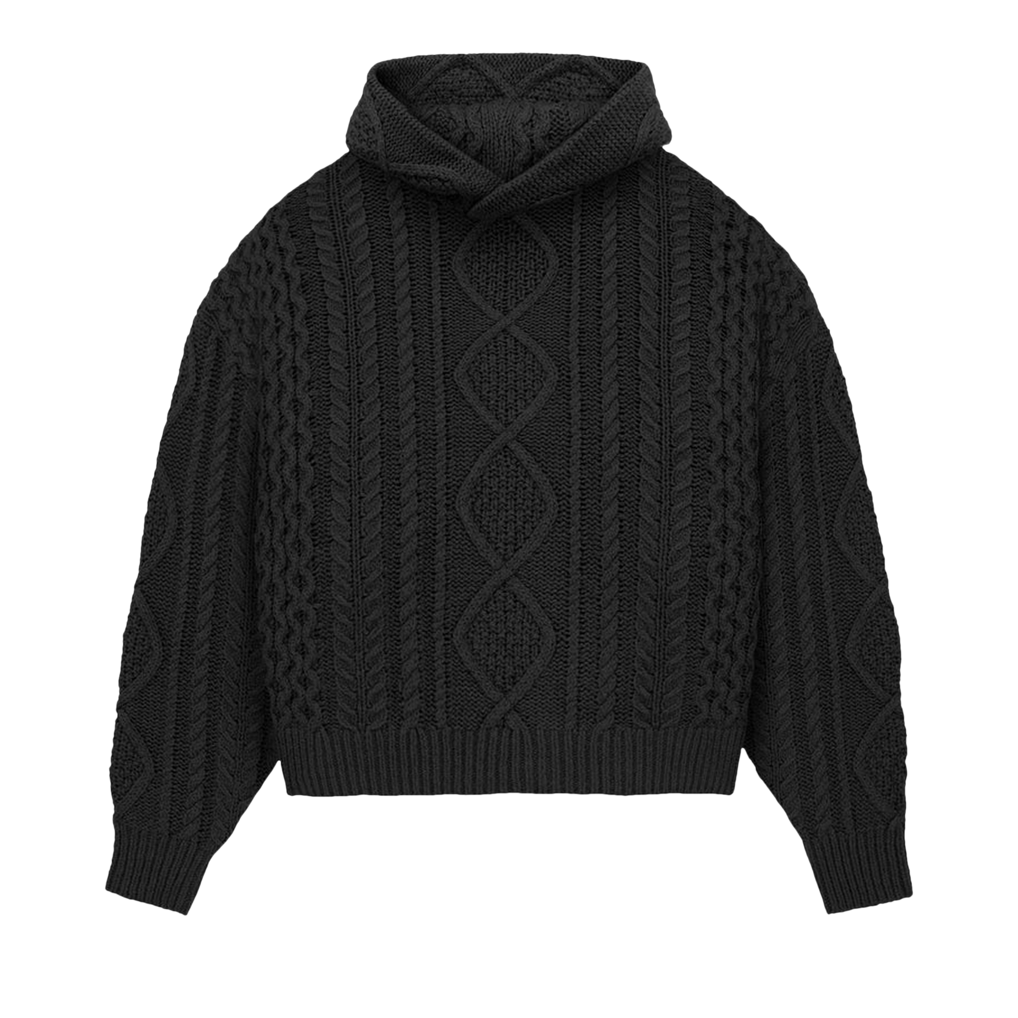 Pre-owned Essentials Fear Of God  Cable Knit Hoodie 'jet Black'