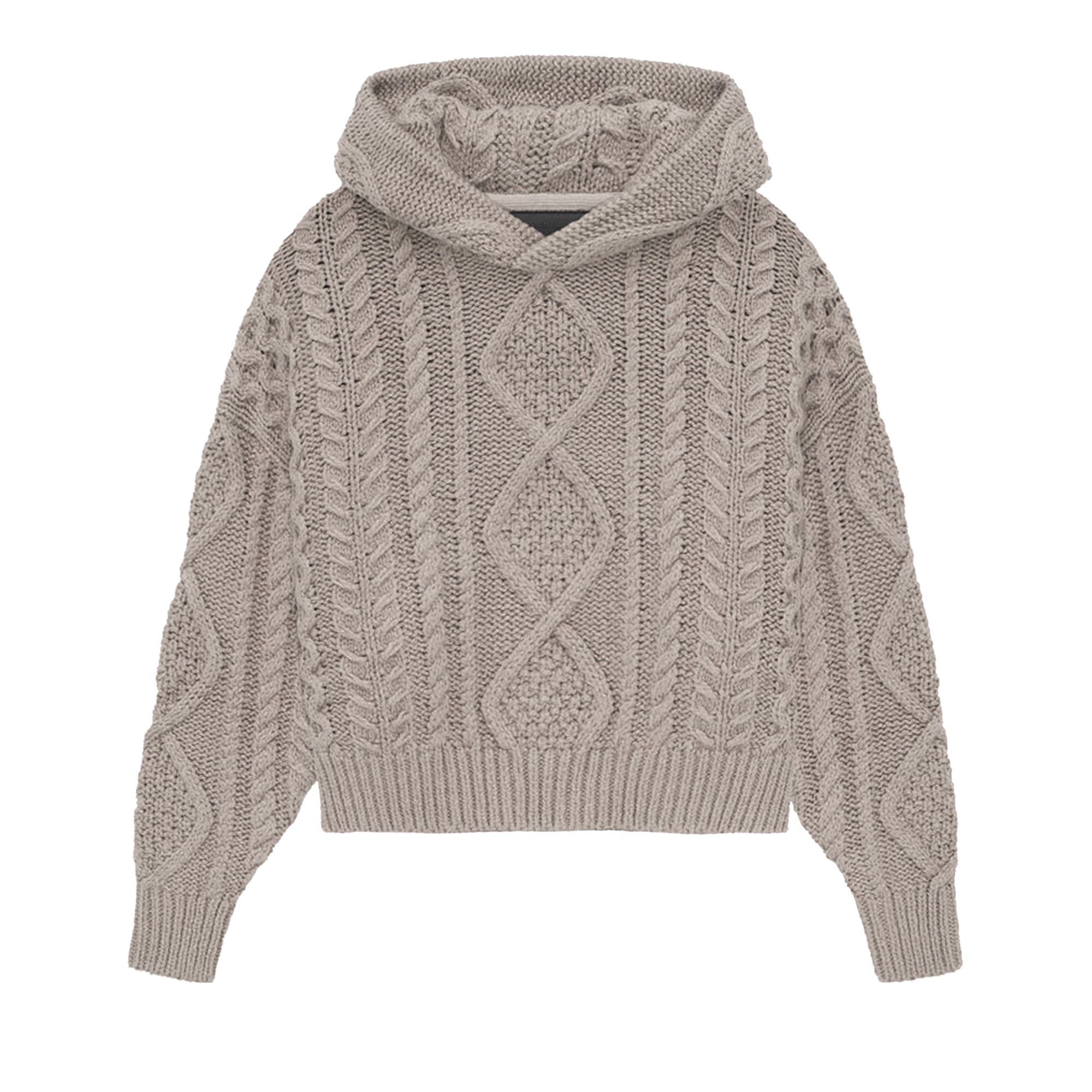 Pre-owned Essentials Fear Of God  Kids Cable Knit Hoodie 'core Heather' | Brown | Kid's Size -6.5