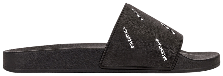 Balenciaga Wmns Pool Slides All Over Logo   Black Silver