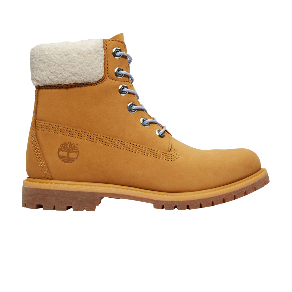 Pre-owned Timberland Wmns 6 Inch Premium Boot 'wheat Blue Fur Collar' In Tan