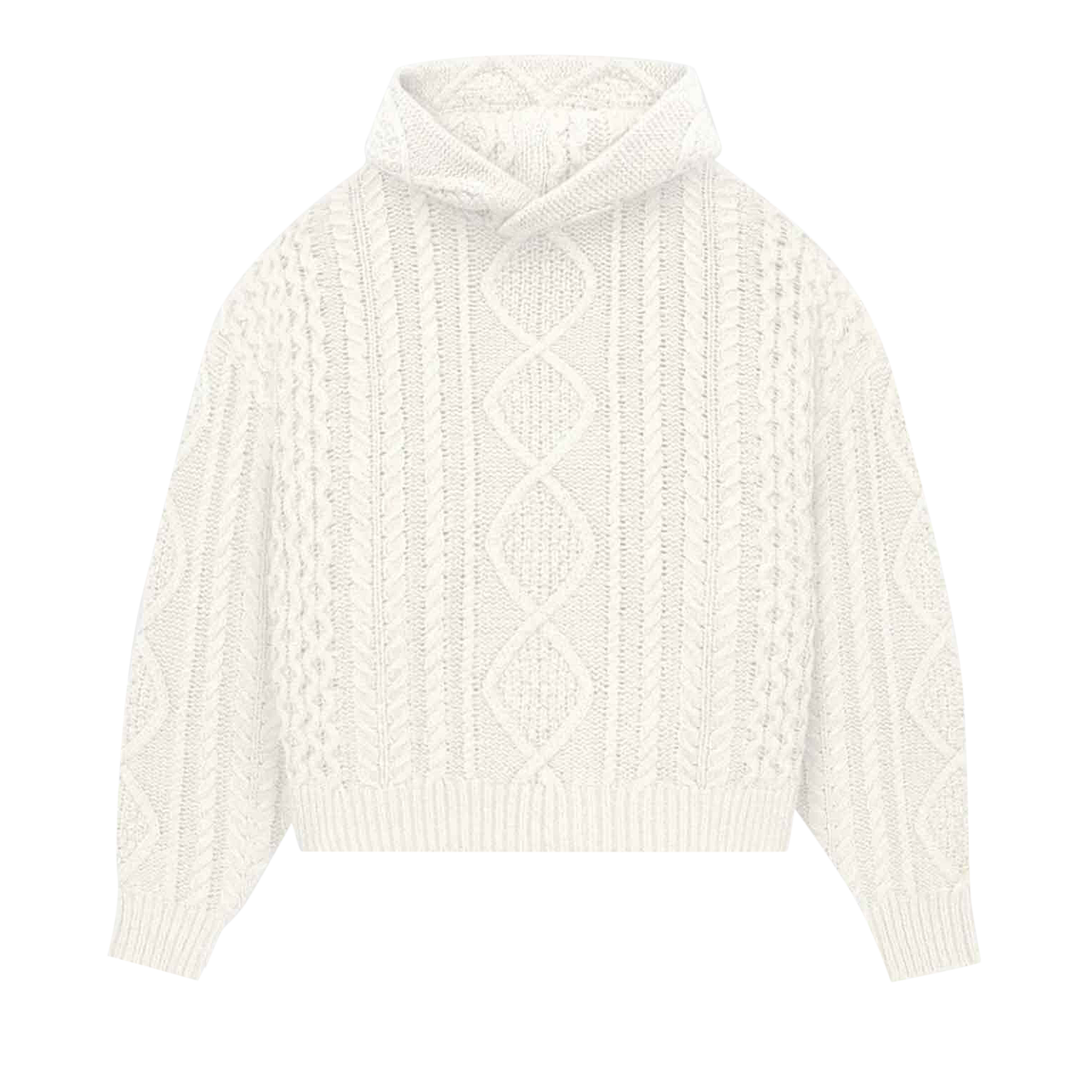Pre-owned Essentials Fear Of God  Cable Knit Hoodie 'cloud Dancer' In Cream